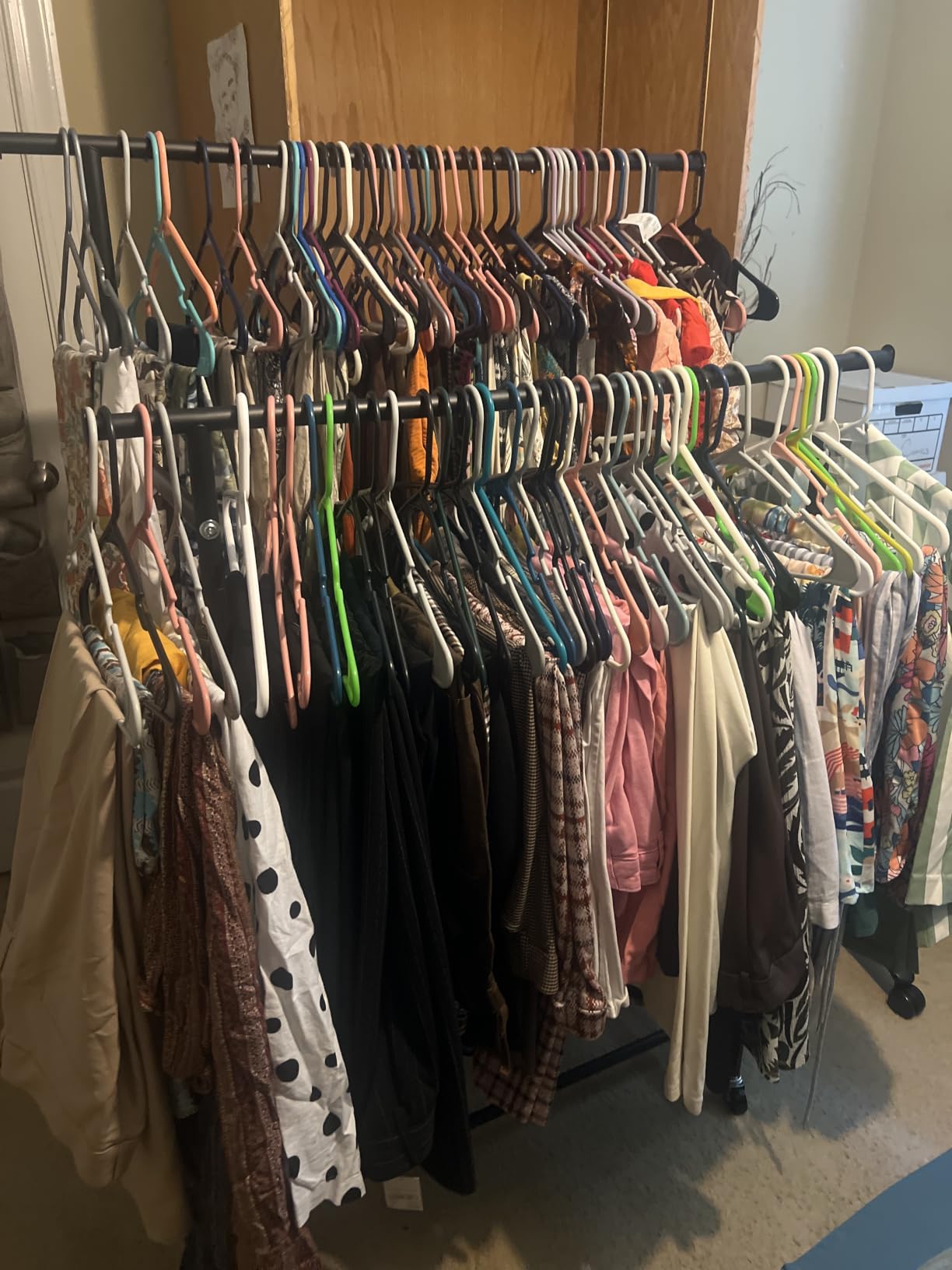 HYSEYY Clothes Rack, Double Rods Rolling Clothing Rack for Hanging Clothes, Portable Garment Rack with Wheels, Coat Rack Wardrobe Closet Load 240 LBS for Bedroom Laundry Room (Black, L) customer photo 2