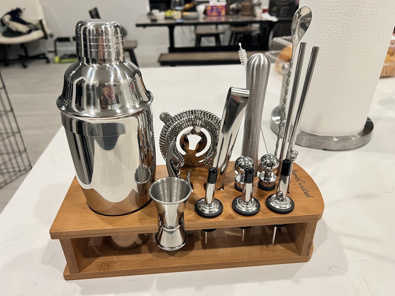 Cocktail Shaker Set, 24-Piece Bartender Kit - Complete Bartending Kit Bar Set with Stand, Drink Shaker & Mixer - Perfect Bar Accessories for Home Bar Set, Housewarming Gifts for Men & Women, Silver customer photo 2