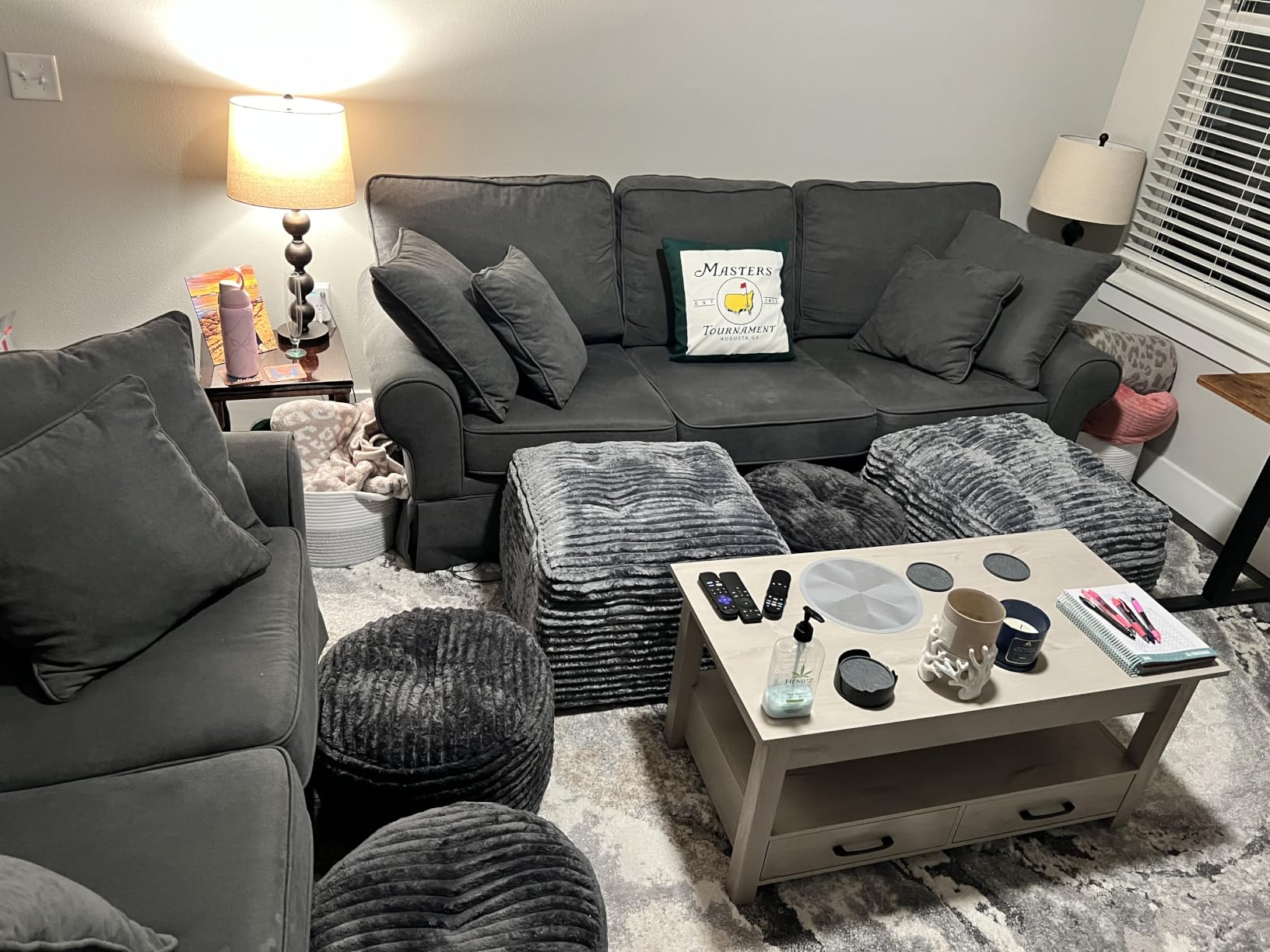 23.6in Pouf Ottoman, Corduroy Ottoman Foot Rest with Dual-Layer Support, Large Poofy Pouf with Soft Chunk-Foam Top & Firm Foam Base, Floor Foot Stool for Living Room, Dark Grey customer photo 2