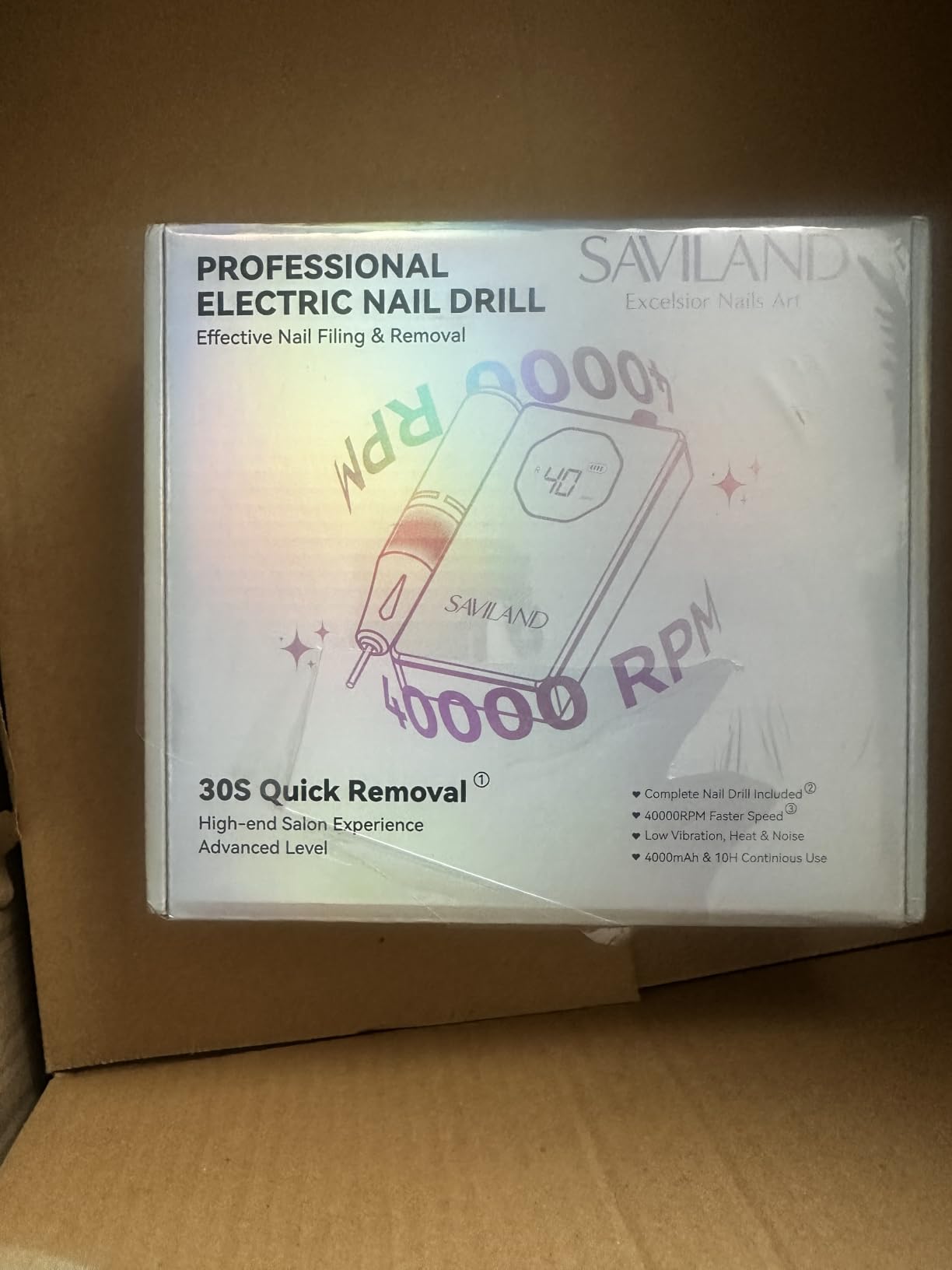 SAVILAND Nail Drill Professional 40000RPM 30S Fast Removal for Acrylic Nail | Low noise running, 4000mAh battery Long-Lasting, Complete drill bit set, Salon&mobile tech use, LCD display, Gradient Purple customer photo 1
