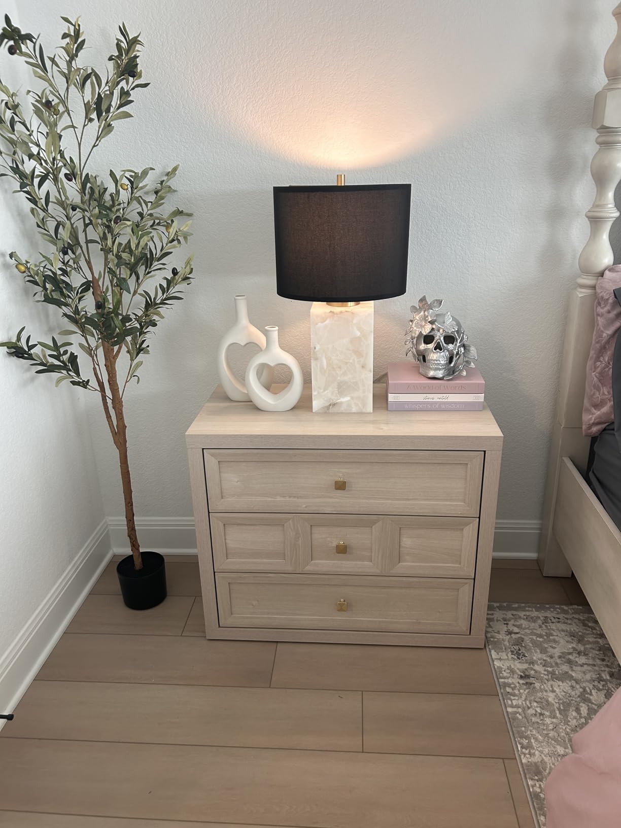 3 Drawers Nightstand with Charging Station, 30.7