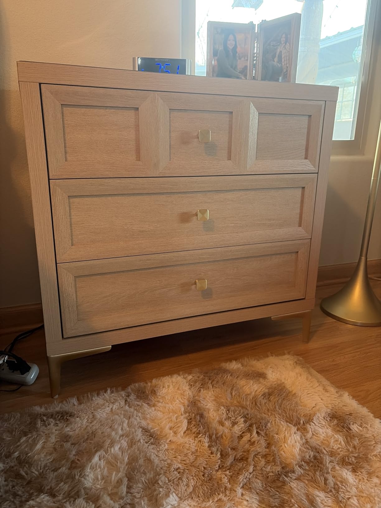 3 Drawers Nightstand with Charging Station, 30.7