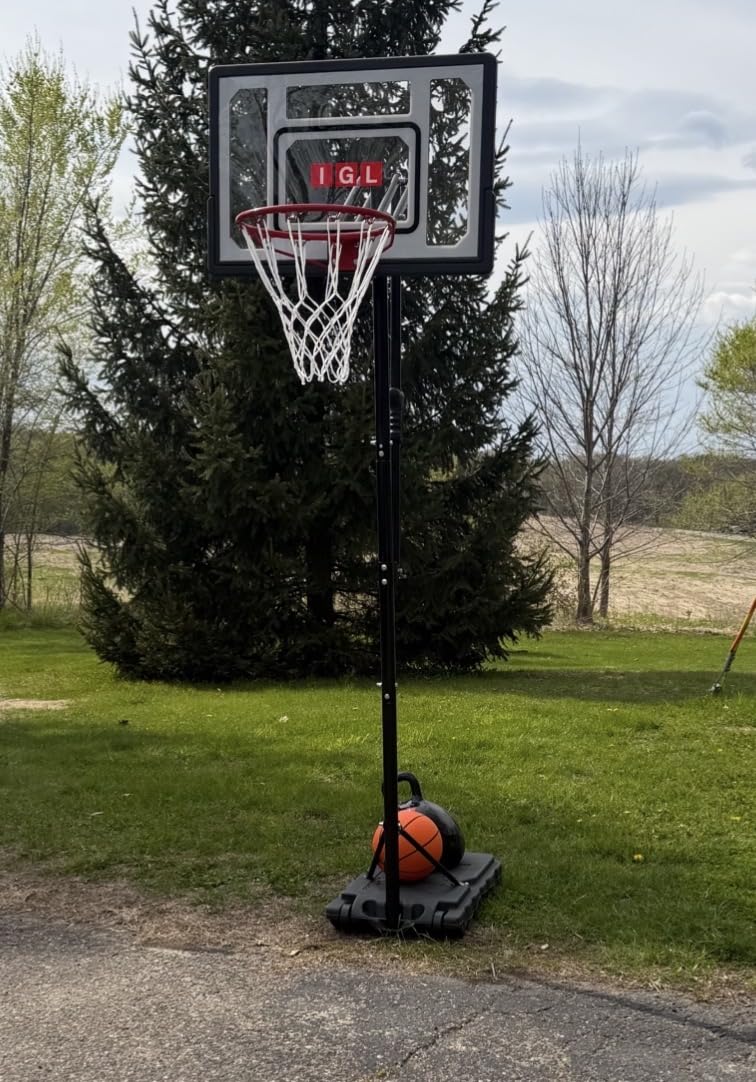 IGL Kids Basketball Hoop Outdoor - 4-8.5ft Adjustable Height - 33 Inch Shatterproof Backboard - Fillable Base & Extra Anchor - Portable Goal w/Wheels for Backyard Driveway customer photo 1