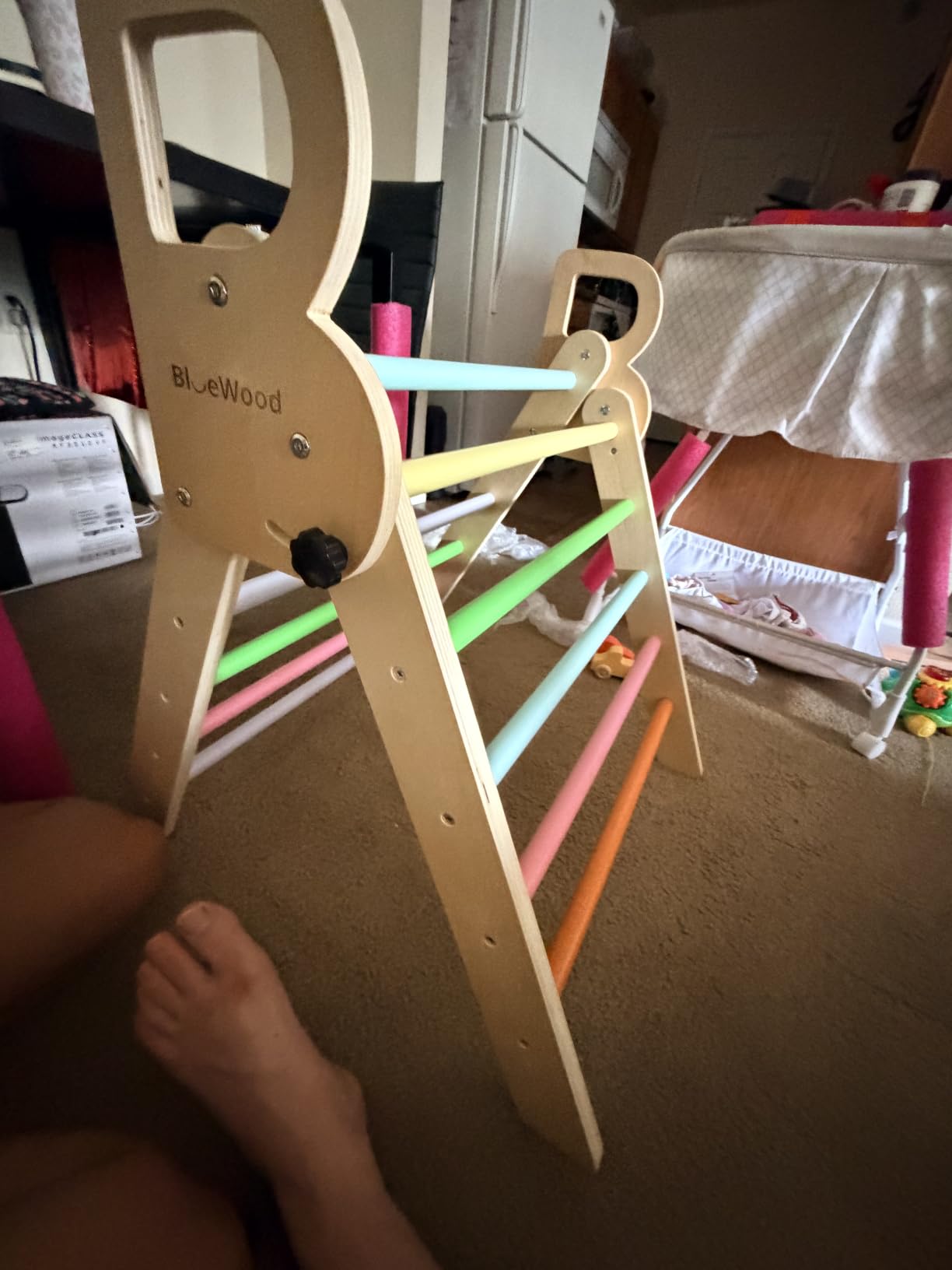 BlueWood Pikler Triangle Set with Safe Handle, Climbing Toys for 1-3 Year | Patented Safety Design, Foldable 7-in-1, with Wooden Car, Standard Size, Indoor Montessori Gift for First Birthday, Colorful customer photo 1