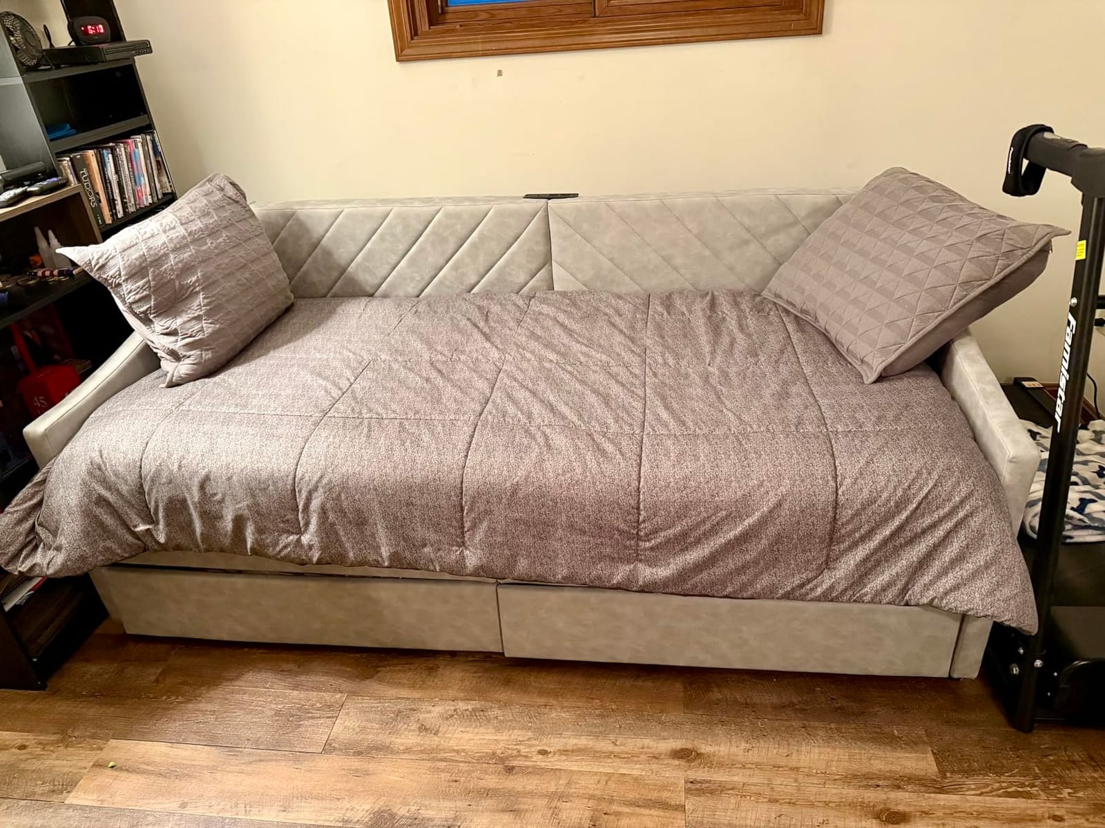 Upholstered Twin Size Daybed with Two Storage Drawers, Twin Leatherair Sofa Bed Daybed with Wood Slat Support, No Box Spring Needed (Dark Grey) customer photo 2