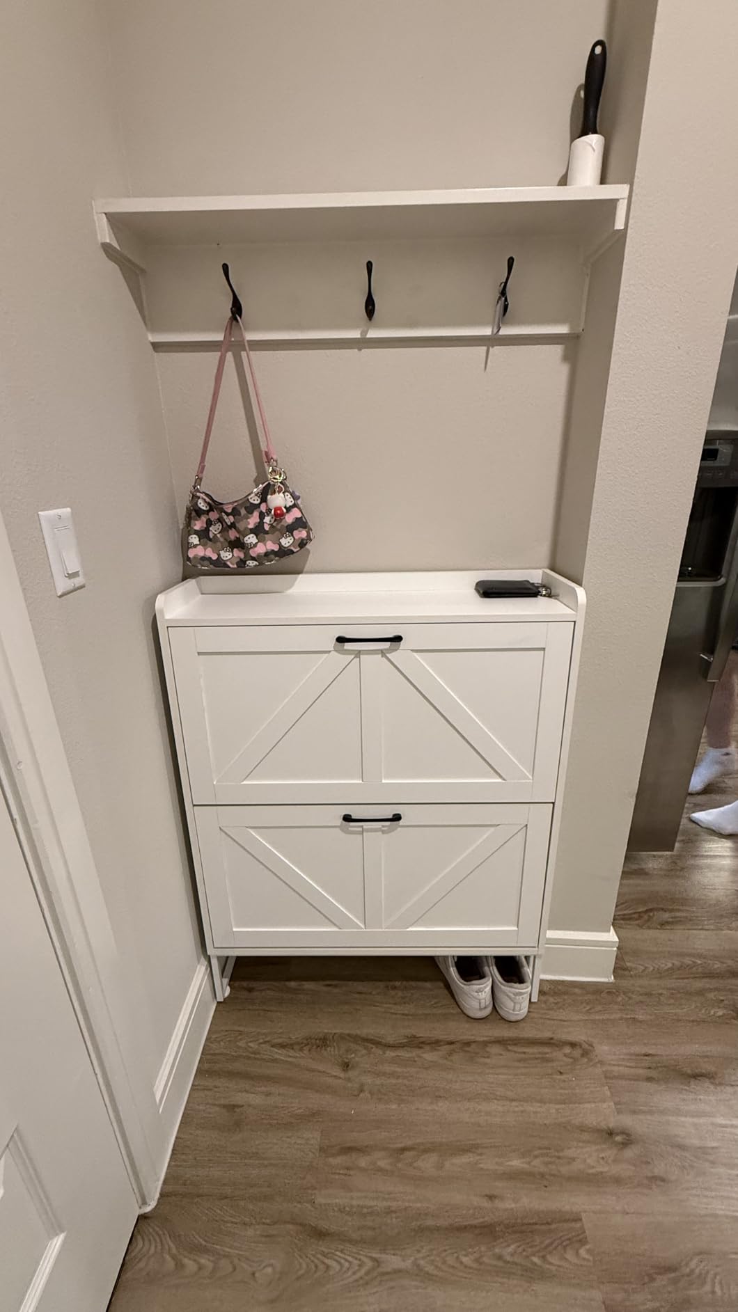 GRUSIGN Shoe Cabinet, Shoe Storage Cabinet with 2 Flip Drawers & Adjustable Shelf, Space-Saving Shoe Organizer - Holds 16+ Pairs, Narrow Shoe Cabinet Storage for Entryway/Hallway (White) customer photo 1