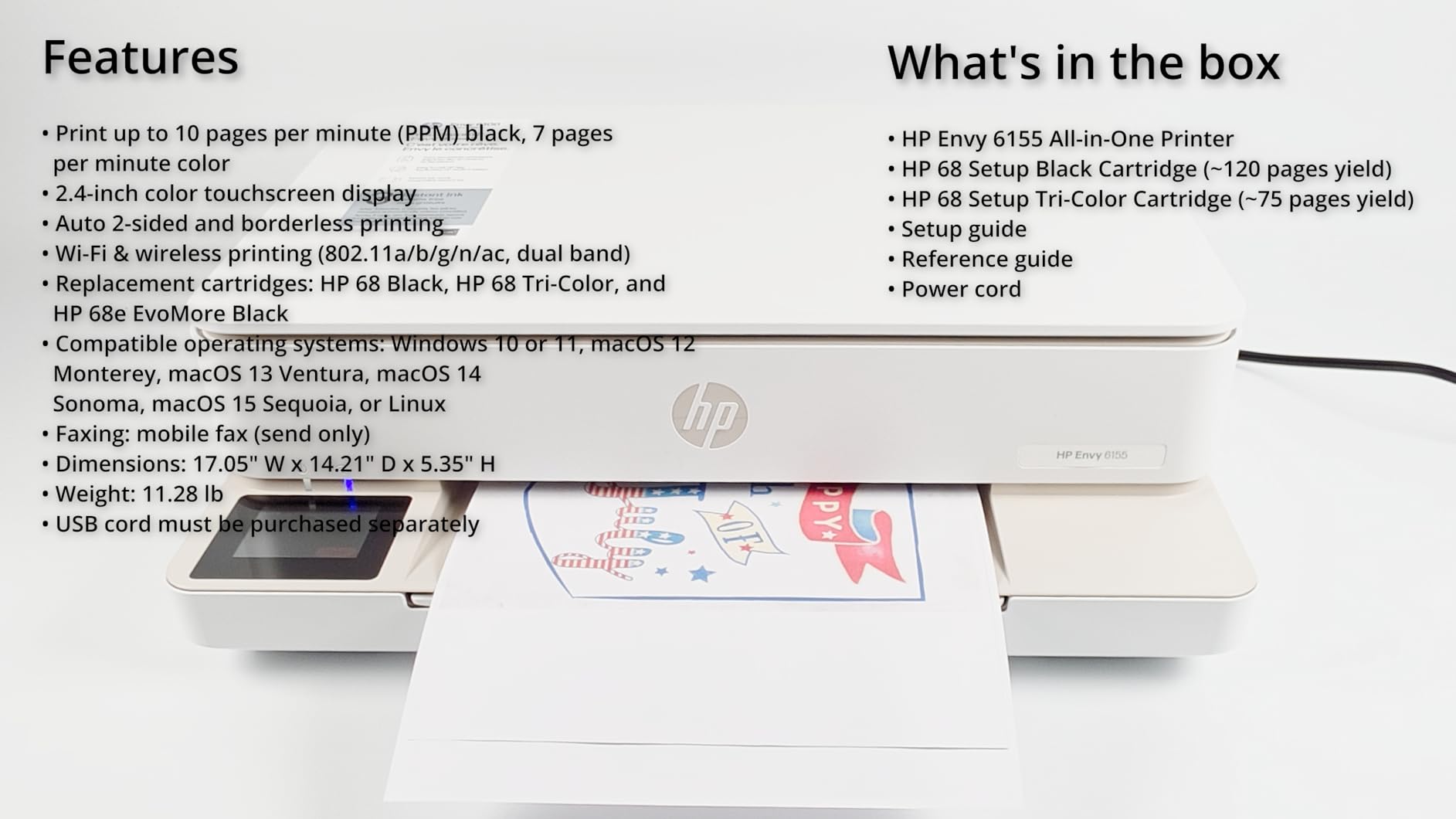 HP Envy 6155 Wireless All-in-One Color Inkjet Printer, Print, Scan, Copy, Duplex Printing, AI-Capable (C2WR7A) customer photo 2