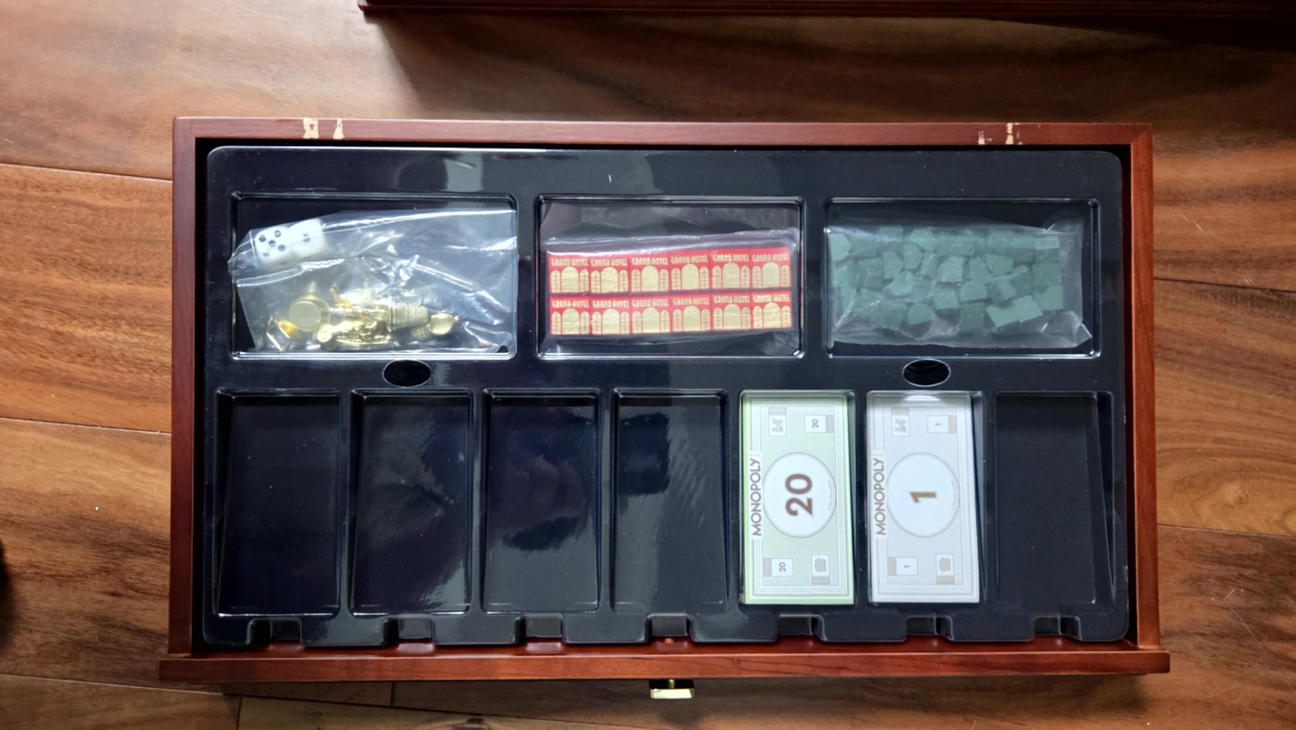 WS Game Company Monopoly Legacy Edition Deluxe Cherry Wood Board Game Set | Wooden Cabinet, Vegan Leather Rolling Area, 2 Storage Drawers, Gold-Toned Tokens, Luxury Board Game, Adults and Kids 8 and Up customer photo 1