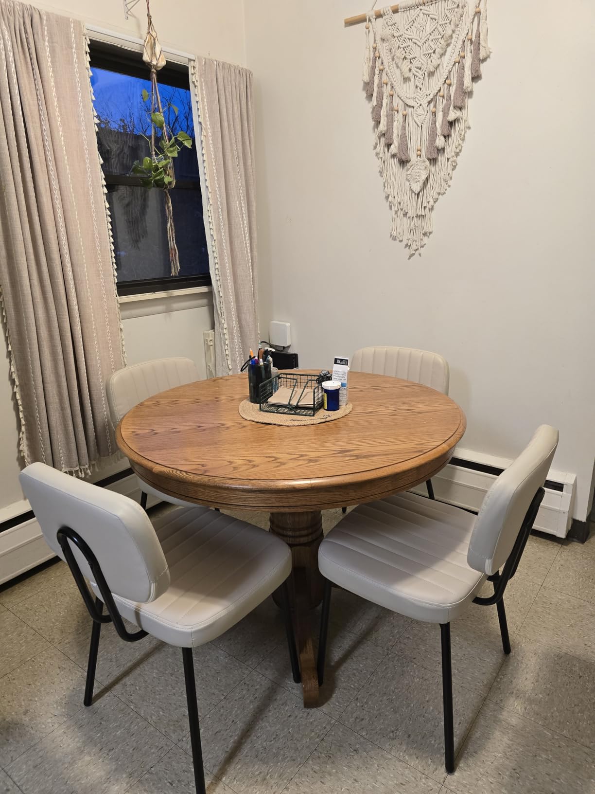Sweetcrispy Dining Chairs Set of 2, Upholstered Mid Century Modern Kitchen Accent Chairs with Faux Leather Cushion Seat & Metal Legs for Home Office, Living Room-Beige White customer photo 1