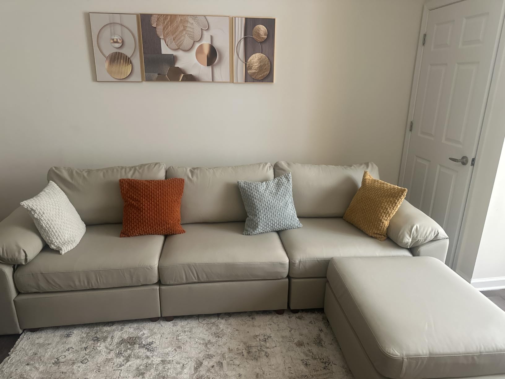 EASE MOOSE Leather Sectional Couch, L Shaped Modular Sectional Sofa, Beige | Pet-Friendly Faux Leather, Large Deep Seat, Easy to Clean, Solid Wood Frame, Easy Assembly, Scratch Resistant customer photo 1