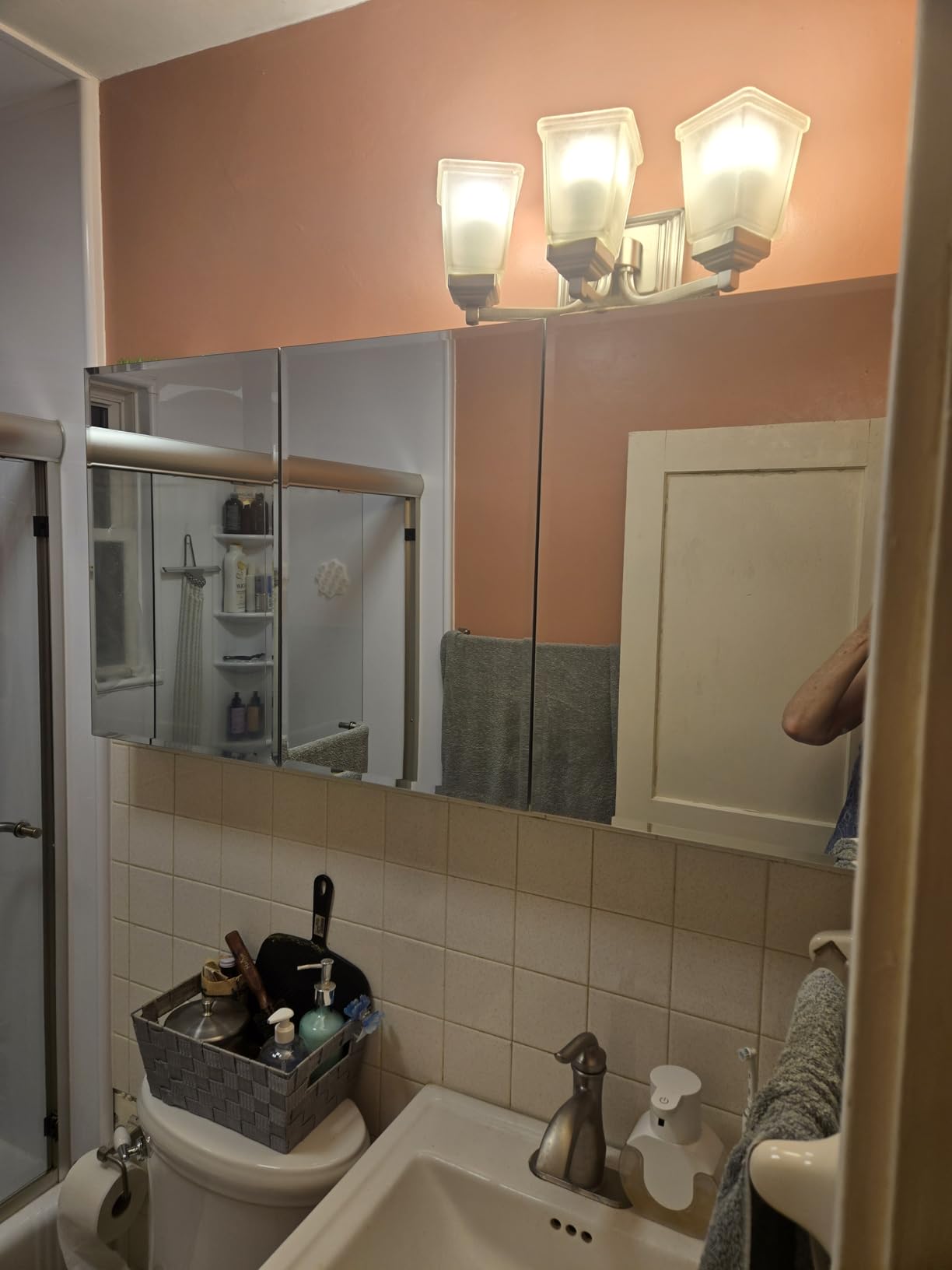 TETOTE 14 x 18 Medicine Cabinet with Tempered Beveled Mirror Silver Aluminum Cabinet DTC Hinges, 2 Stepless Adjustable Shelves, Recessed/Surface-Mounted customer photo 2