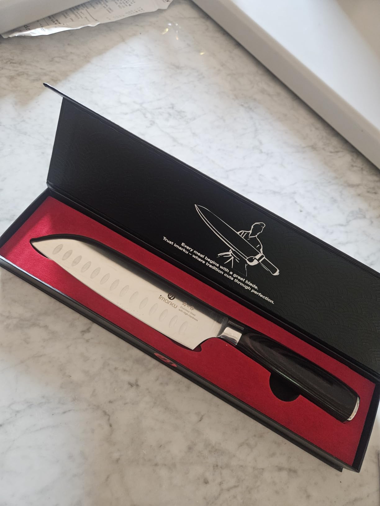 imarku Santoku Knife 7 Inch, Japanese Sharp High Carbon Stainless Steel | Ultra-sharp hollow-edge chef knife, seamless ergonomic handle, rust resistant, dishwasher safe, gift-ready for kitchen cooks customer photo 1
