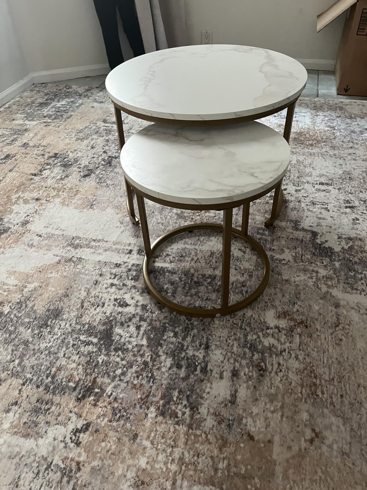 aboxoo Nesting Coffee Table Round Tables for Living Room, Faux Marble Round Accent Table with Gold Metal Frame, Modern Stackable End Table for Living Room Bedroom Small Space customer photo 2