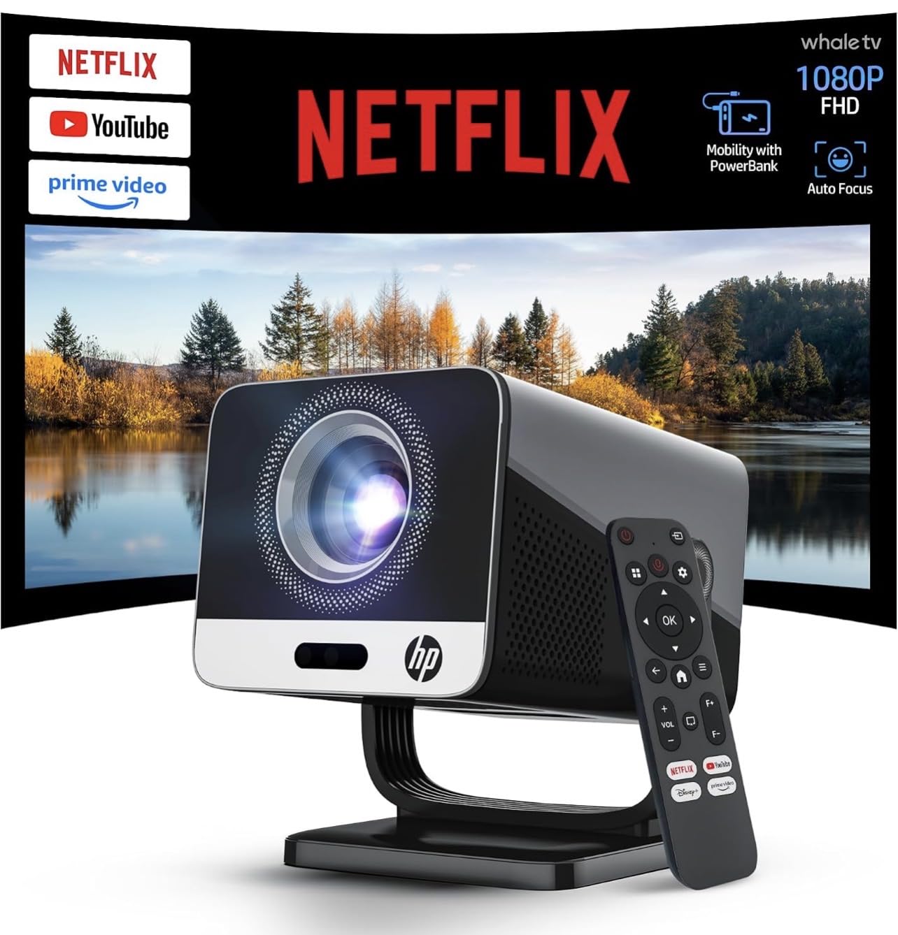 HP Projector Built-in Apps, USB-C Power Bank Compatible for Outdoor MC400 | Portable Mini Projector with WiFi 6 and Bluetooth 5.4, 1080P/4K Supported, Auto Keystone & 90° Rotatable, Smart Android TV OS customer photo 1