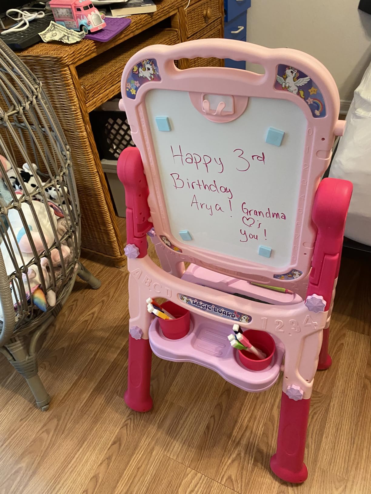 Kids Art Easel for Toddlers Age 3-4 Magnetic Double-Sided Drawing Board | Chalkboard & Whiteboard Adjustable Easel with Painting Accessories Educational Toys for 3 4 5 Year Old Girl Birthday Gifts customer photo 2