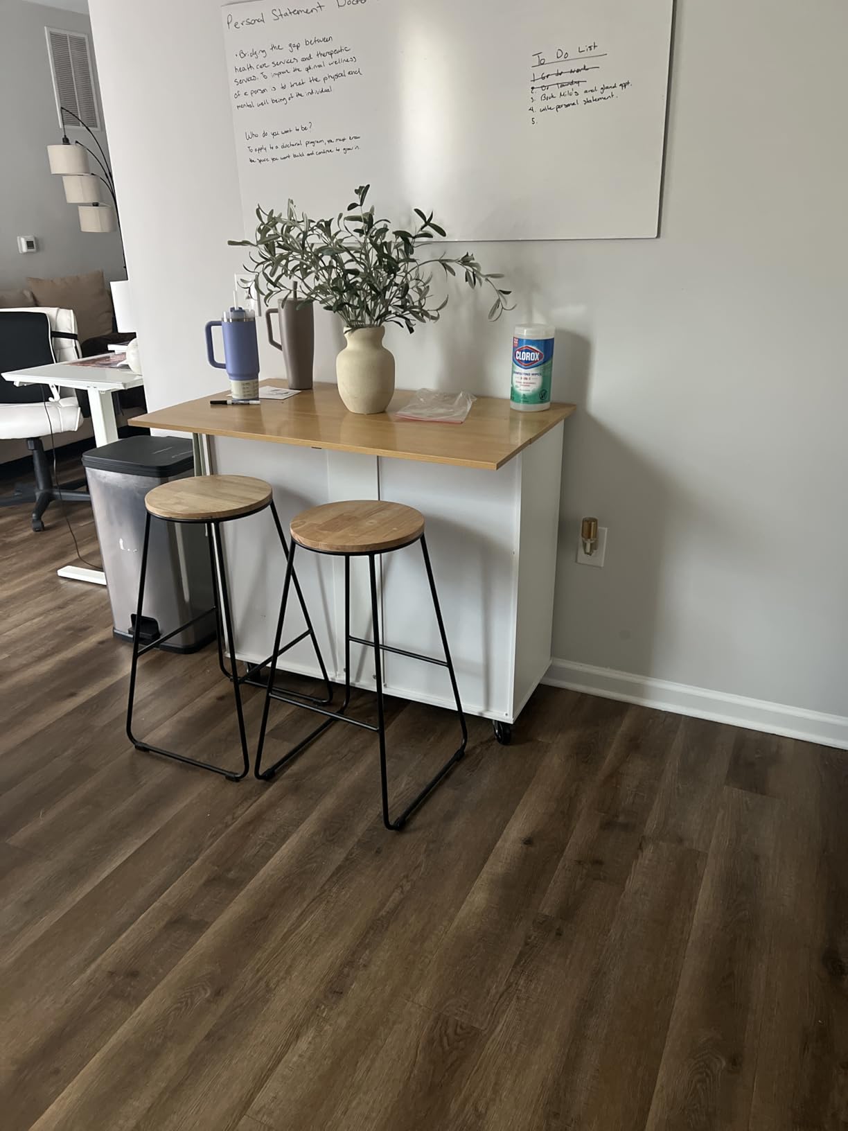 Shintenchi Kitchen Island with Folding Drop Leaf, Rolling Island Table with Storage, Kitchen Cabinet on Wheels with Seating Area for Kitchen, Bar Cart with Cabinet, White customer photo 1