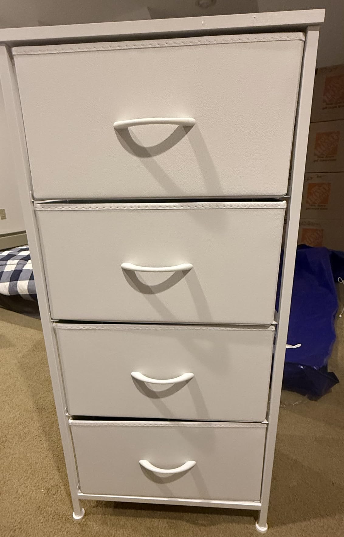 DUMOS Nightstand, Bedside Table with 4 Fabric Drawers, Night Stand with Removable Bins, Steel Frame Wood Top, Organizer Furniture for Bedroom Closet, Living Room, Chalky customer photo 1