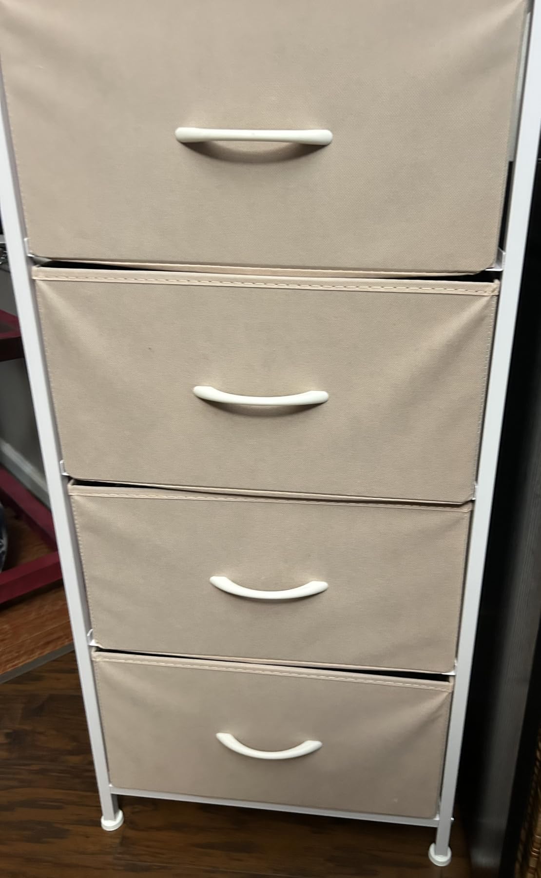 DUMOS Nightstand, Bedside Table with 4 Fabric Drawers, Night Stand with Removable Bins, Steel Frame Wood Top, Organizer Furniture for Bedroom Closet, Living Room, Chalky customer photo 2