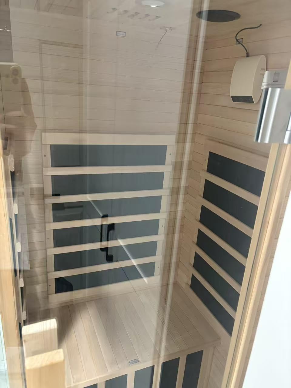 Wood Infrared Sauna for Home, Infdoor Home Sauna with Red Light, 1 Person Infrared Sauna, Chromotherapy Light, Hemlock, Low EMF Far Infrared, Blutooth Speakers, 33.4'' x 33.4'' x 70'' customer photo 2