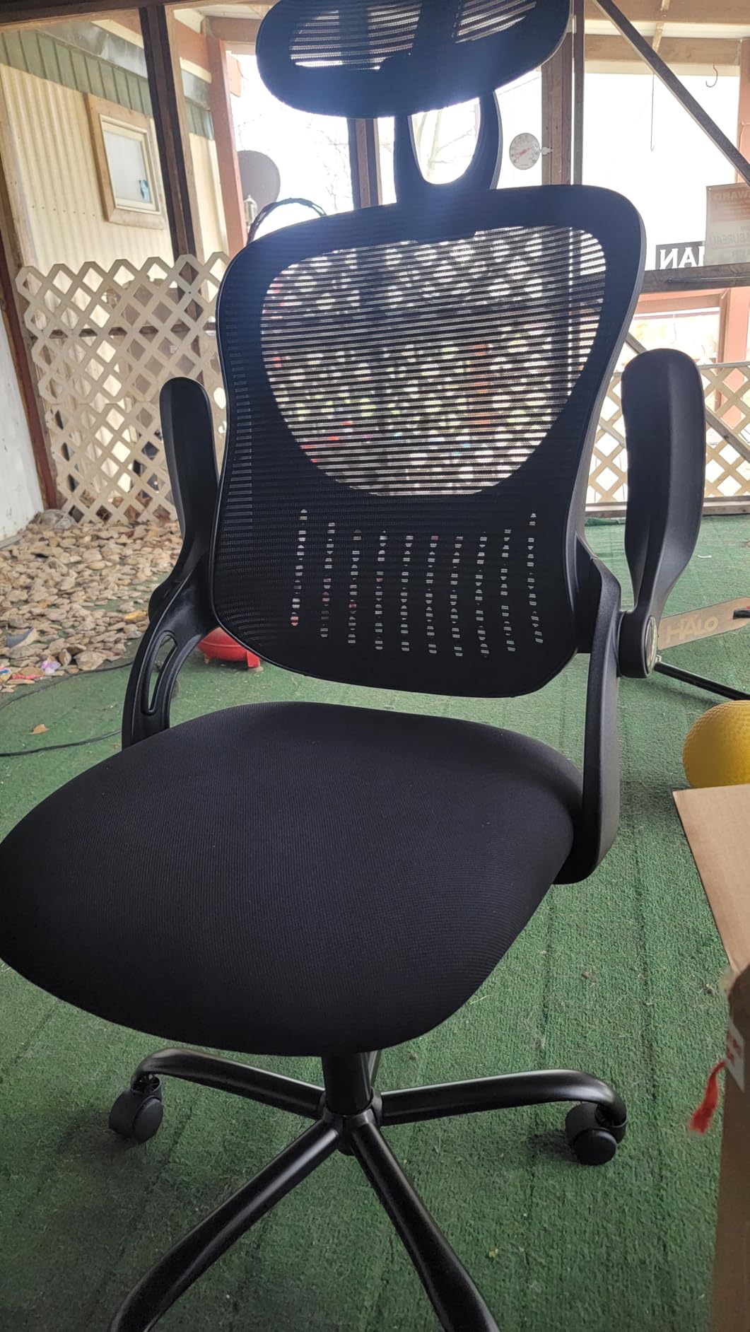 Sweetcrispy Computer Desk Chair, Mesh Office Chair with Lumbar Support | Ergonomic High-Back, Rolling Work, Adjustable Headrests, Flip-up Arms, Home Bedroom Study, Grey customer photo 2