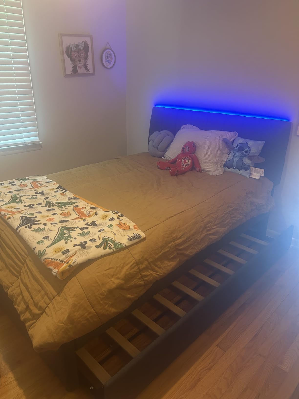 Full Size Upholstered Platform Bed with Pull-Out Trundle Bed | Twin Size Trundle, LED Lighting Controlled by APP, USB+Type-C Charging Ports, Linen Upholstered Bed Frame, Dark Grey customer photo 2