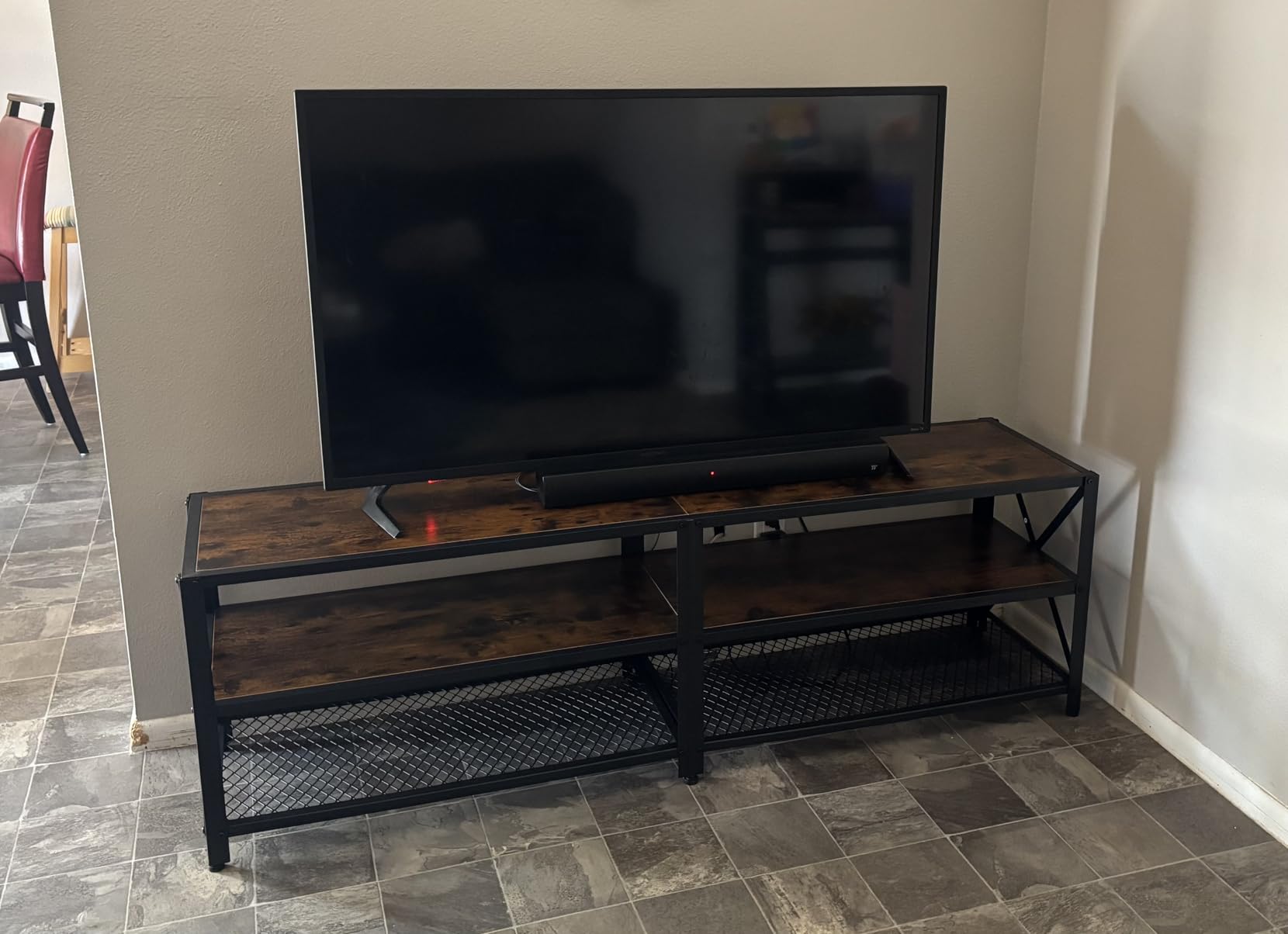 VASAGLE 70 Inch TV Stand, Mid Century Entertainment Center with Storage | Media Console Table for Living Room, TV table with Fluted Sliding Doors for 80'' TV, Walnut, MIRIANA Collection ULTV634K101 customer photo 1