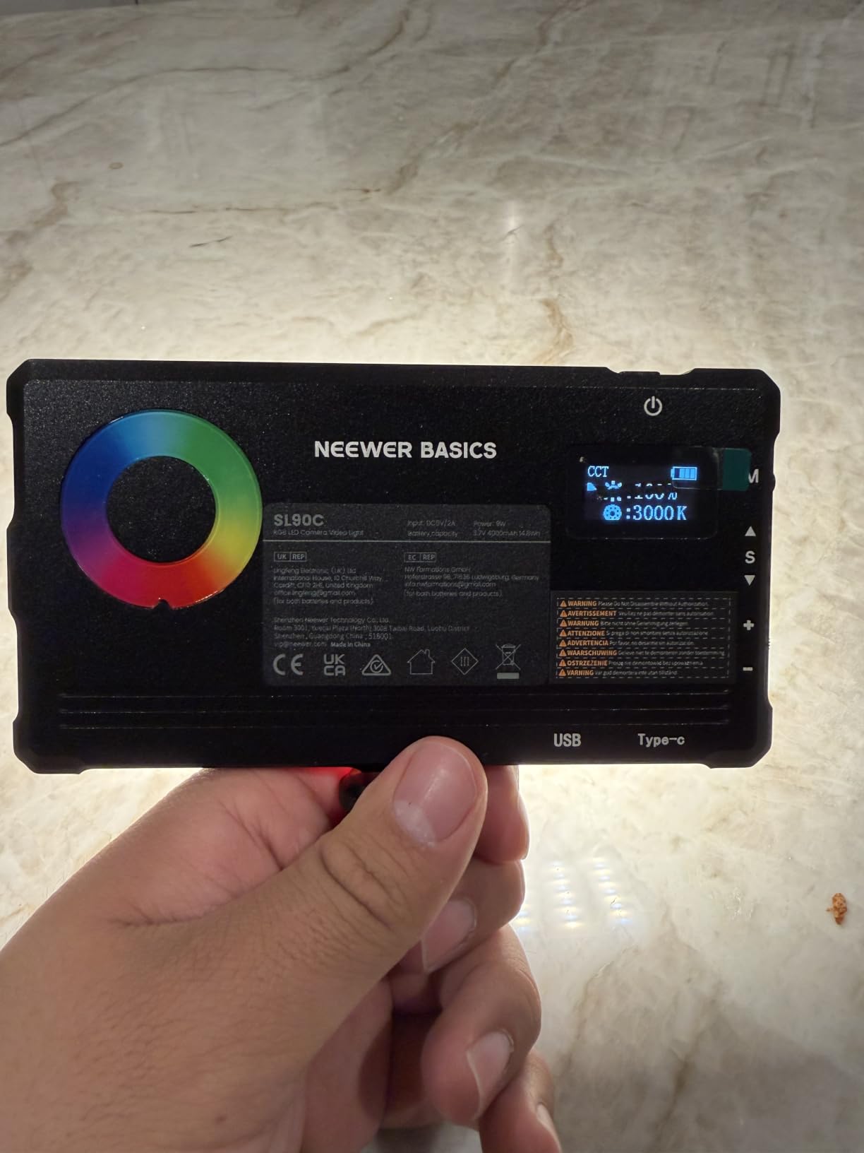 NEEWER Basics RGB Video Light, 9W 2700K-7500K Portable Full RGB Colors 17 Scenes CRI97, 4000mAh Rechargeable Metal Small LED Camera Panel Lighting for DSLR Tripod Streaming Video Recording, SL90C customer photo 1