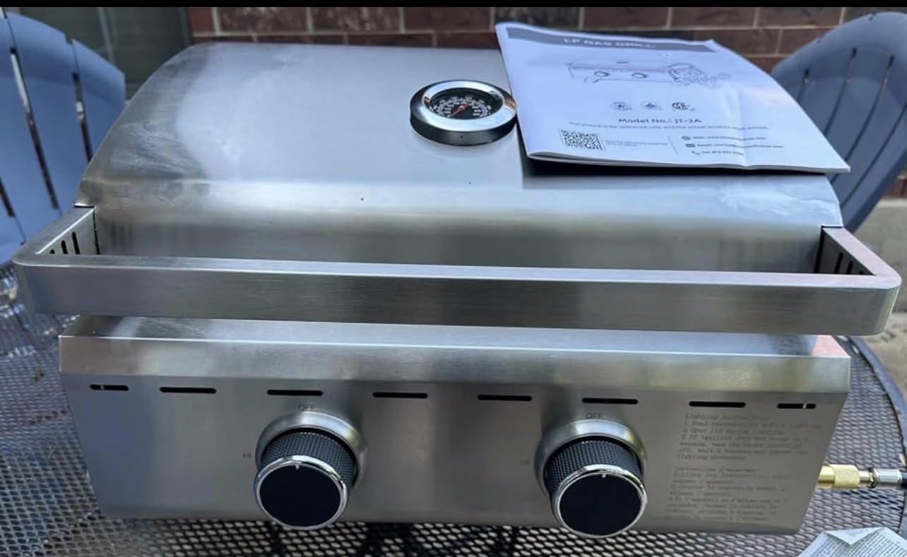 Electactic 20000 BTUs Portable Tabletop Gas Grill, 2-Burner Propane Grill with 251 Sq.in Cooking Area, Stainless Steel BBQ Grill with Foldable Legs, Easy Assemble & Clean for Outoor/Patio/Camping customer photo 1