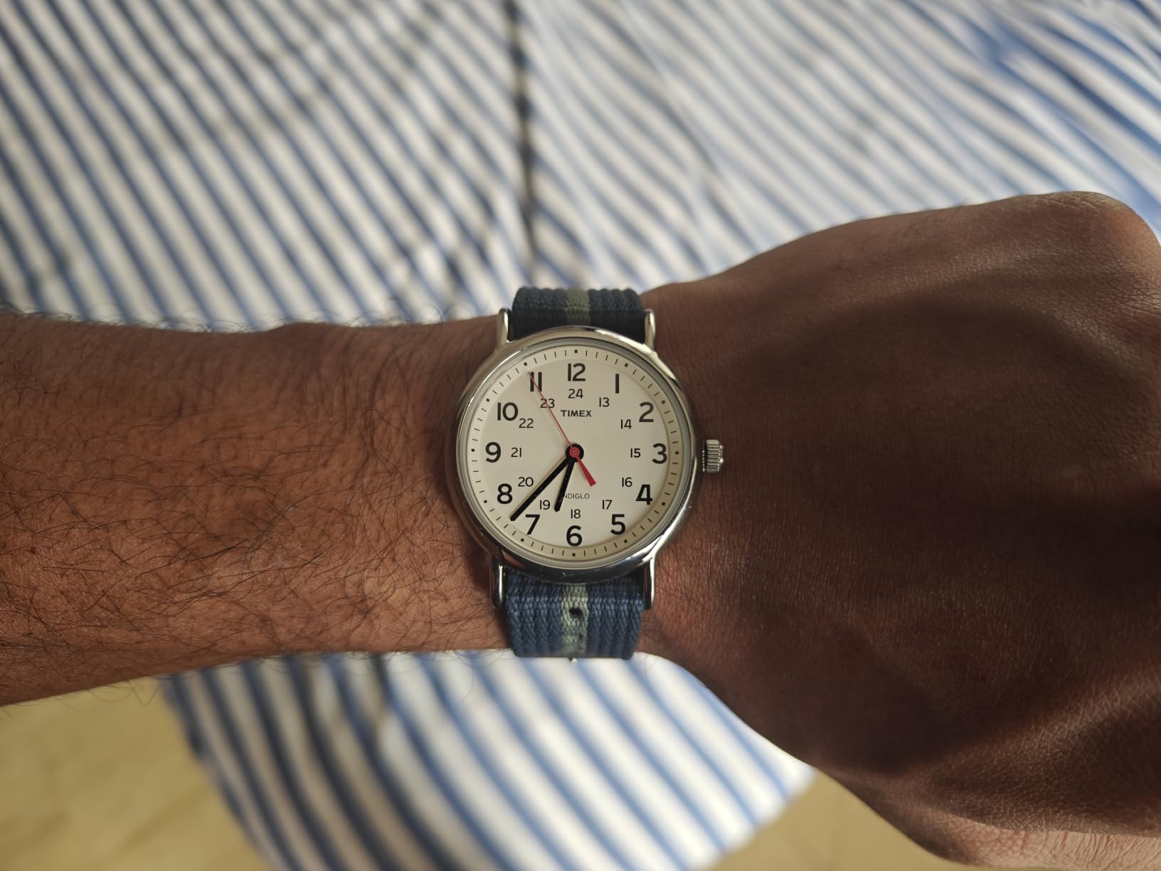 Timex Weekender 38mm Unisex Analog Watch | INDIGLO Backlight | Adjustable Durable Nylon Fabric Slip Through Strap | 24 Hour Time customer photo 2
