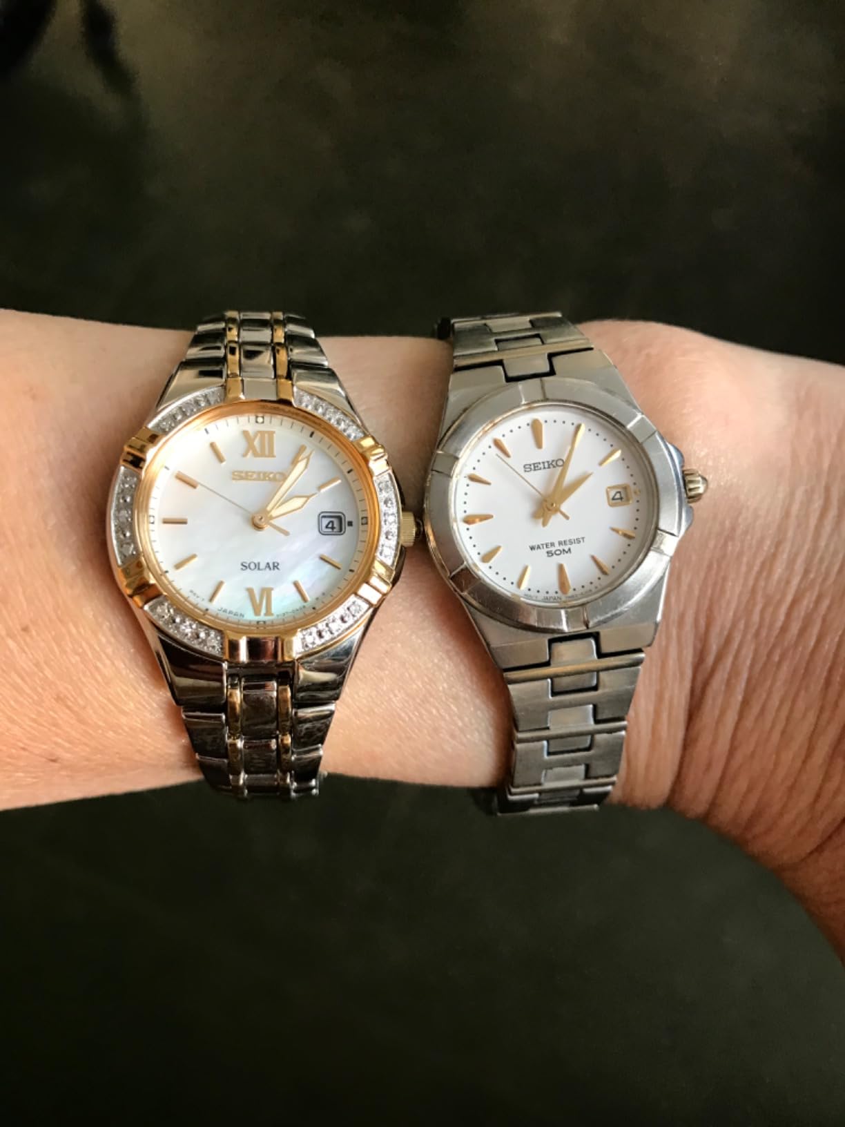 SEIKO SUT068 Watch for Women - Diamond Collection - with 18 Diamond Accents, Solar Power, Mother-of-Pearl Dial, Two-Tone Gold Stainless Steel Case & Bracelet customer photo 1