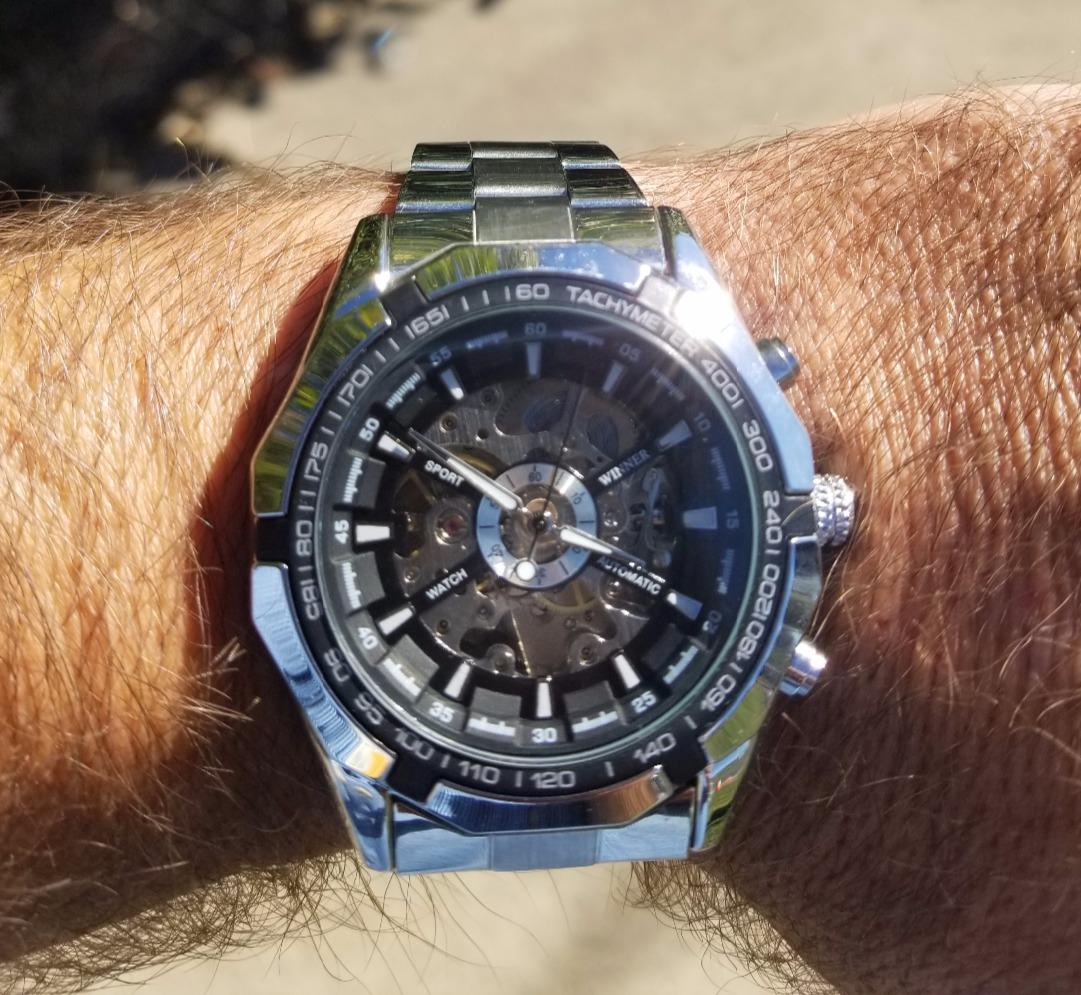 Gute Mens Watches, Mechanical Skeleton Stainless Steel Waterproof Automatic Self-Winding Watch for Men, Luxury X Dial Steampunk Wrist Watch customer photo 2