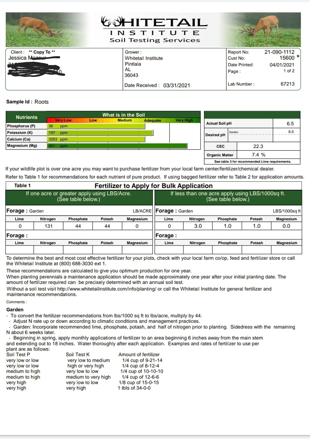 Whitetail Institute Laboratory Soil Test Kit, Ensures The Most Successful Deer Food Plot Possible, Professional Consultation Included, Receive Results Within One Week customer photo 2
