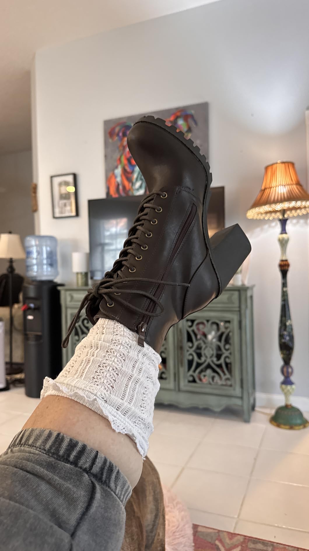 DREAM PAIRS Women's Combat Ankle Chunky Heel Lace up Booties customer photo 2