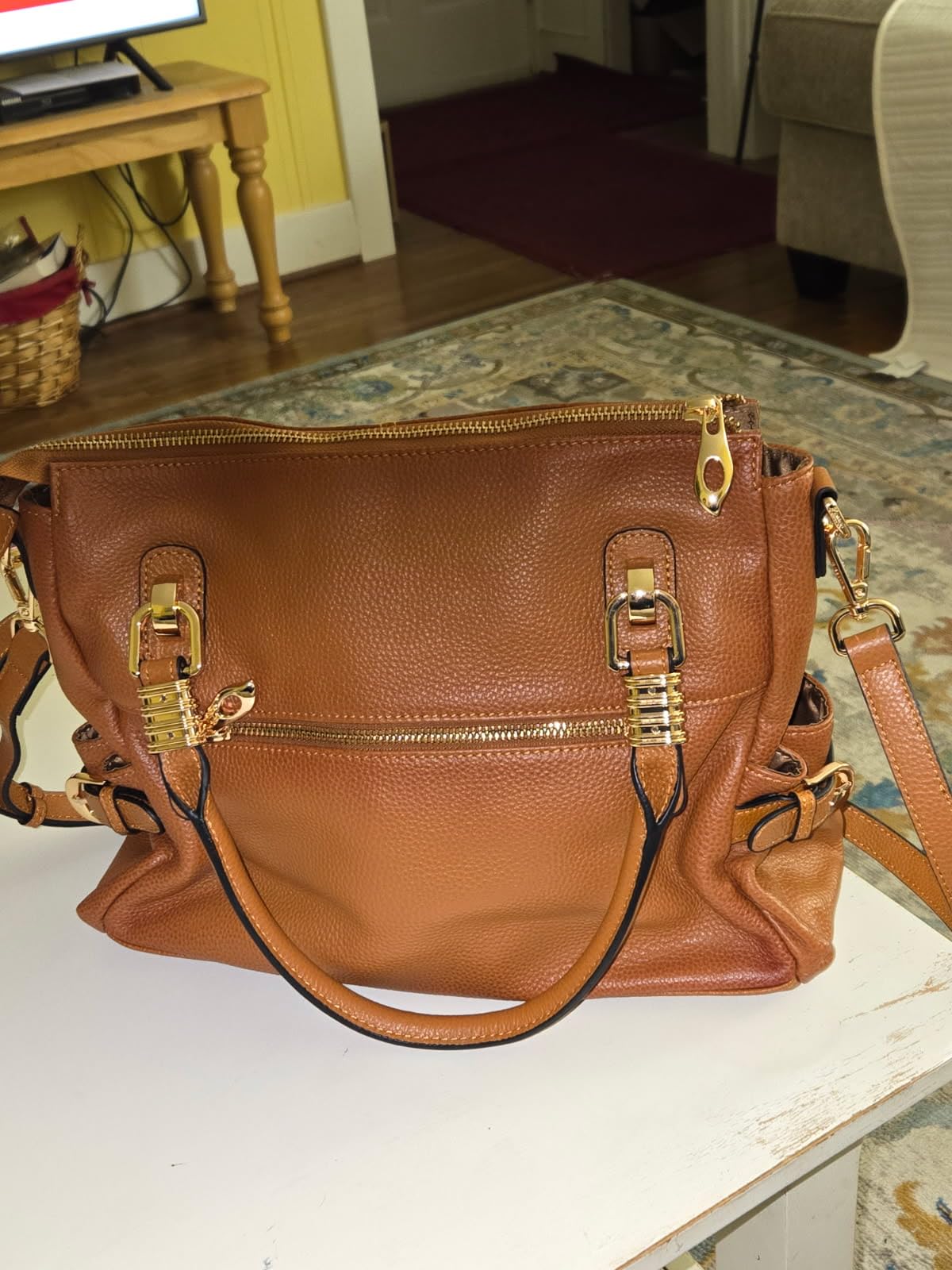Kattee Women's Leather Purses and Handbags Satchel Tote Shoulder Bag | Top grain pebbled cowhide leather purses with protective feet, and a detachable strap for work, business, and travel. customer photo 2