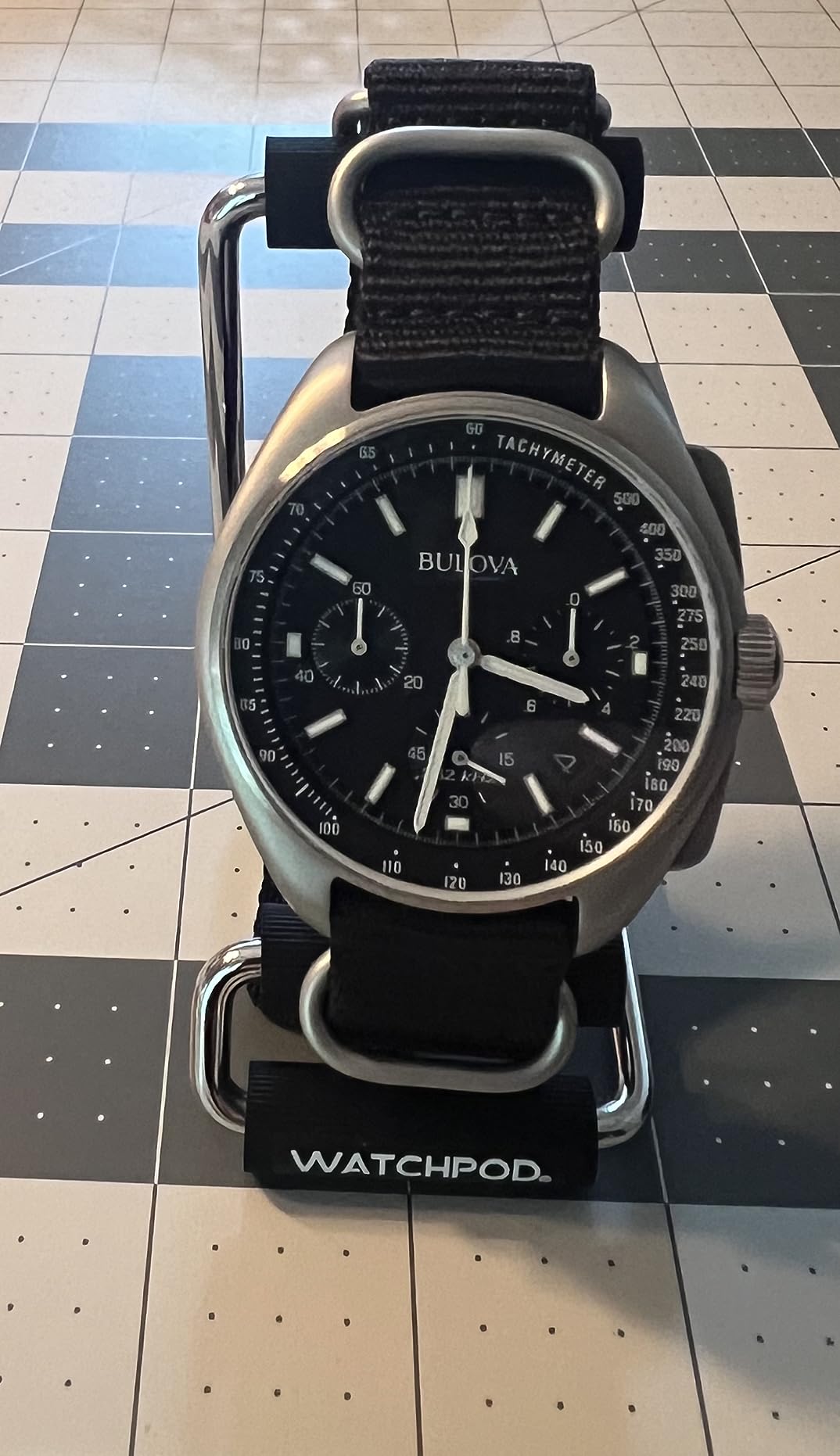 Bulova Men's Archive Series Lunar Pilot 6-Hand Chronograph High Performance Quartz Stainless Steel and Black Nylon Strap Watch, Sapphire Crystal (96B251) customer photo 1