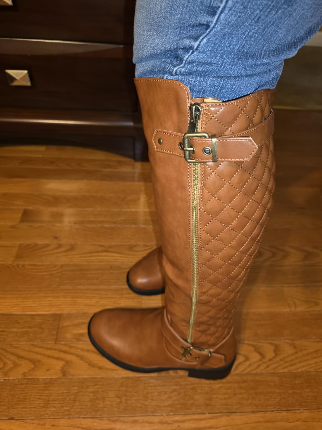 DREAM PAIRS Women's Knee High Riding Boots | Comfortable Chunky Block Heel Round Toe Side Zipper Fashion Buckles Biker Motorcycle Boots customer photo 2