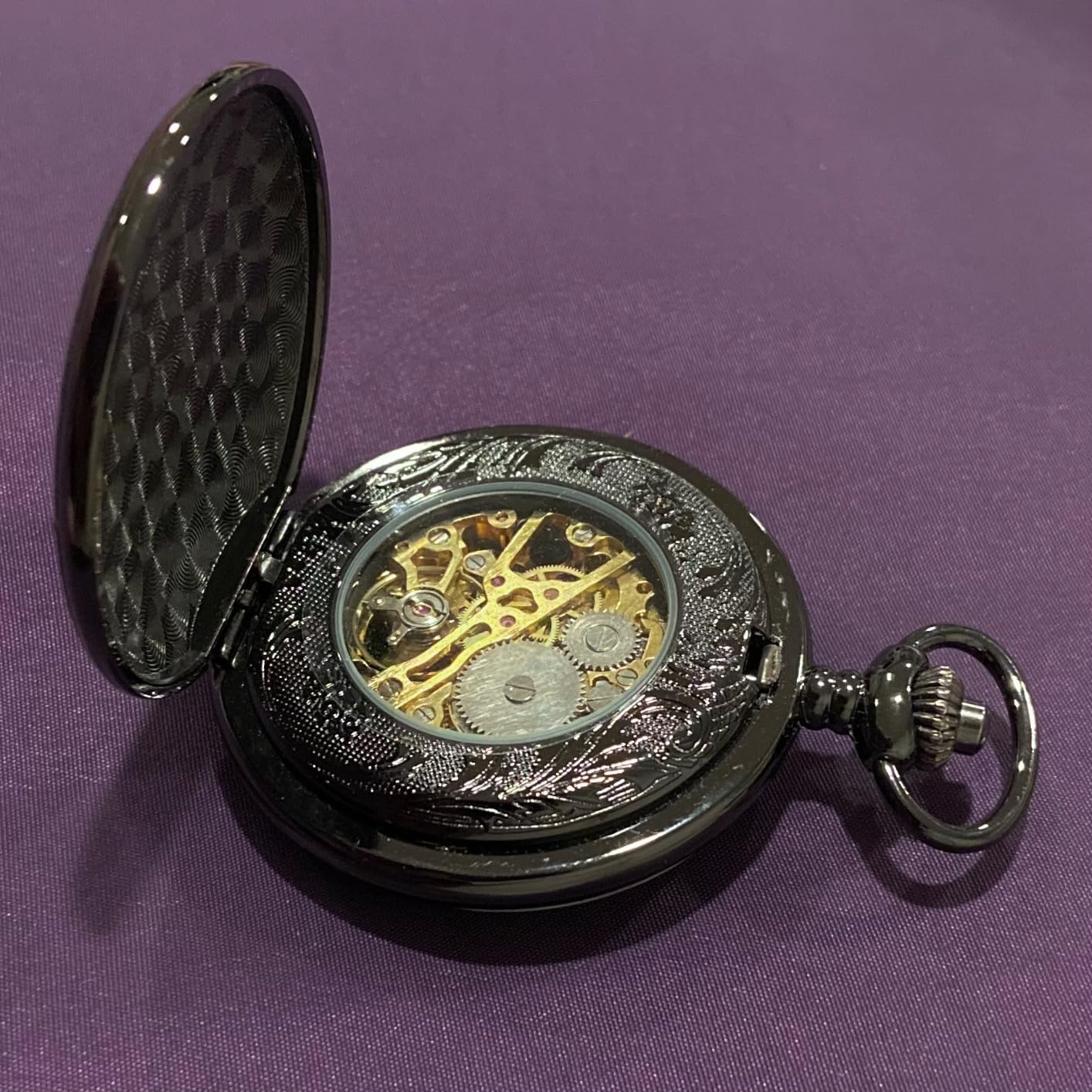 ManChDa Mechanical Roman Numerals Dial Skeleton Pocket Watches with Box and Chains for Mens Women customer photo 2