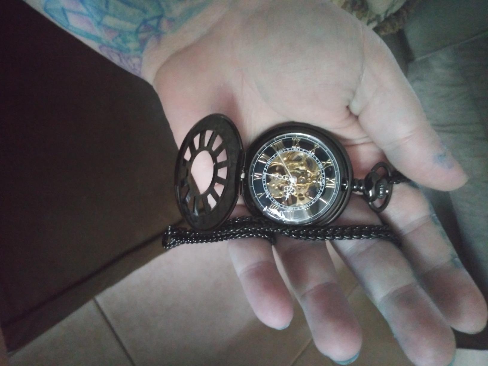 SIBOSUN Pocket Watch Mechanical Skeleton Antique Men Bronze Roman Numerals Hand Wind customer photo 1