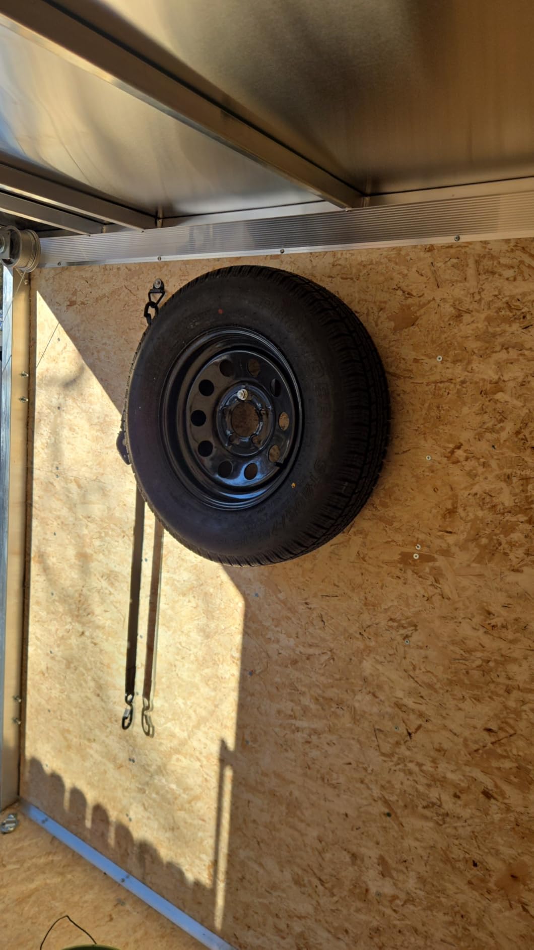 Pit Posse 802 Spare Tire Carrier Wall Mount Bracket for Enclosed Trailer - Made in USA - Wheel Mounted Aluminum Holder Rack Universal Fit for Utility Cargo Race Trailers, Van, Truck Storage Organizer customer photo 2