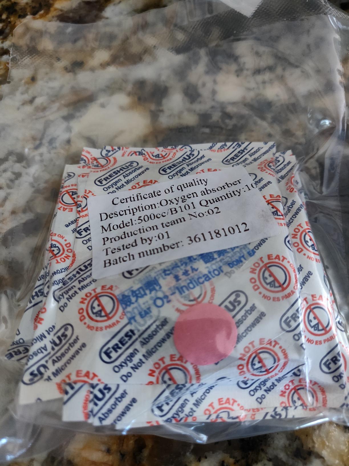 PackFreshUSA: 500cc Oxygen Absorber Packs - Food Grade - Non-Toxic - Food Preservation - Long-Term Food Storage Guide Included - 100 Pack (10 x 10 Packs) customer photo 1