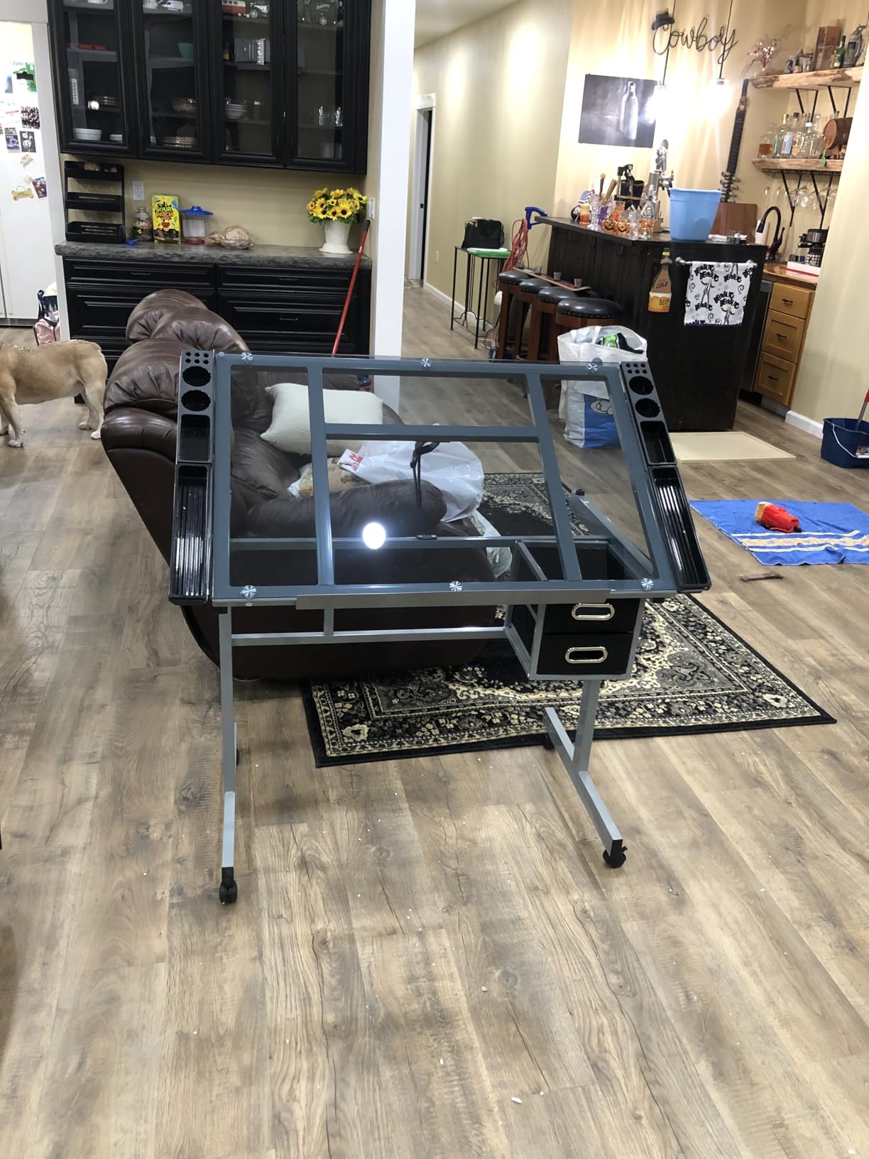 Yaheetech Glass Drafting Table with Storage, Adjustable Art Drawing Desk customer photo 2