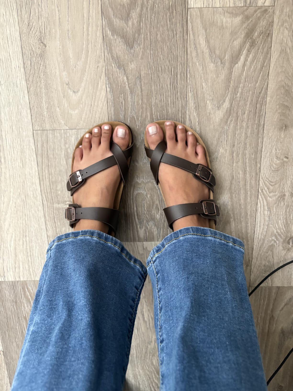 CUSHIONAIRE Luna Sandals for Women, Cork Footbed Womens Sandals for Summer Comfort with Adjustable Straps, Wide Width Available customer photo 1