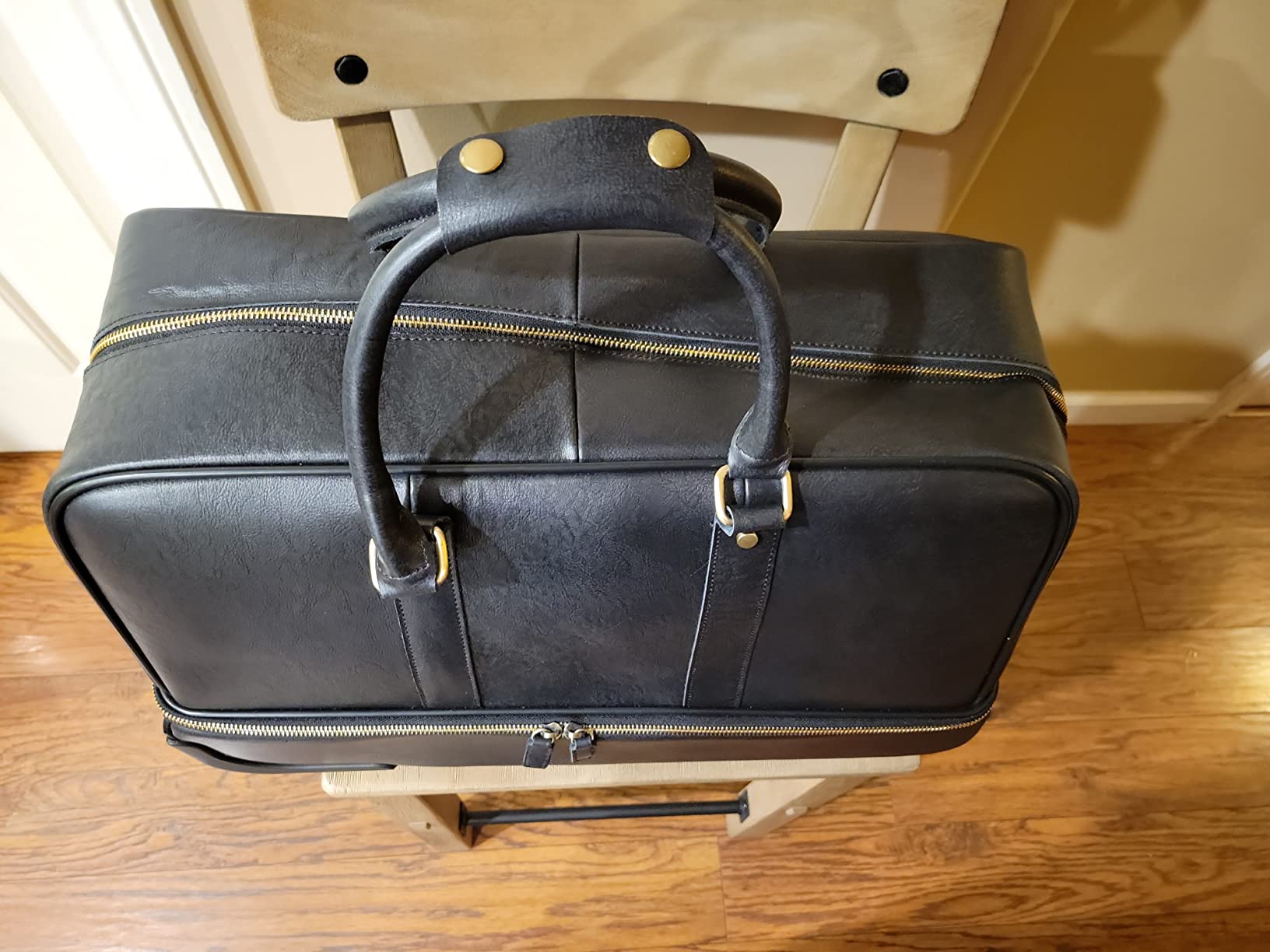 Leathario Leather Luggage travel duffle bag weekend overnight bag rolling suitcase customer photo 1