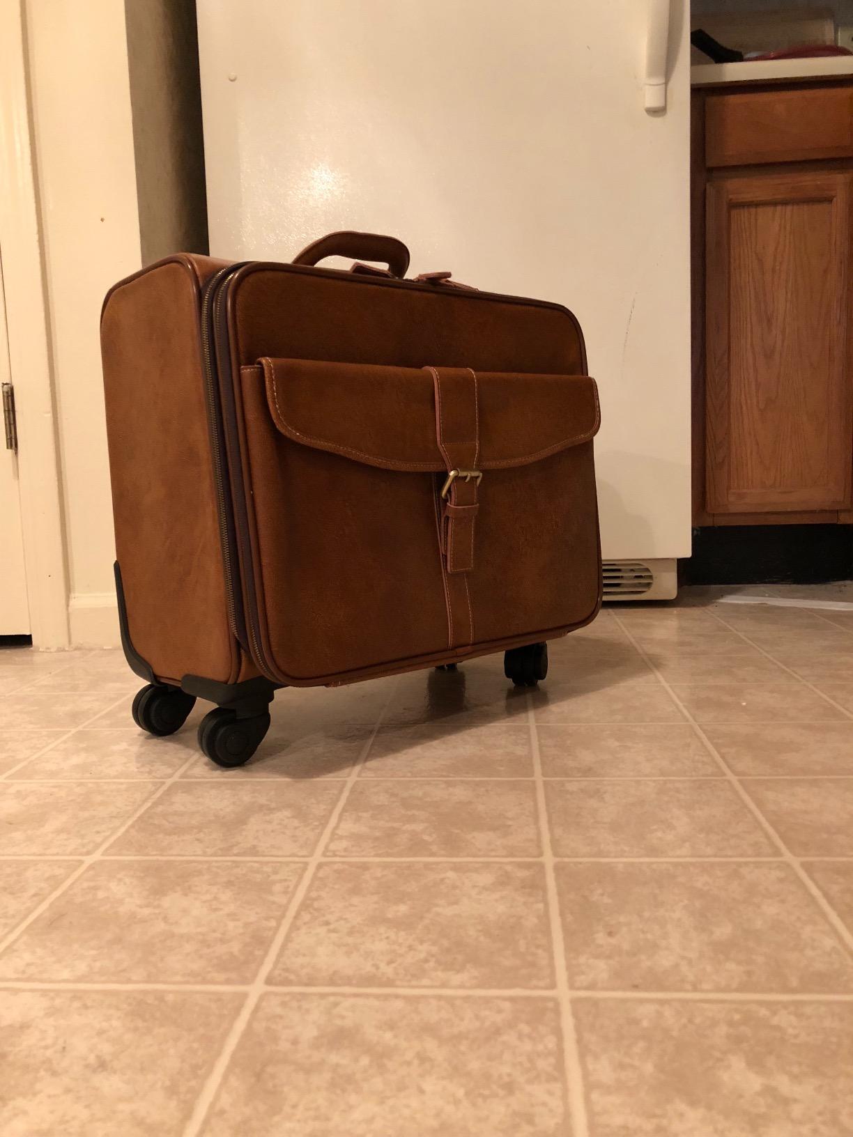 Leathario Leather Rolling Laptop Case Wheeled Briefcase Suitcase Roller Boarding customer photo 2
