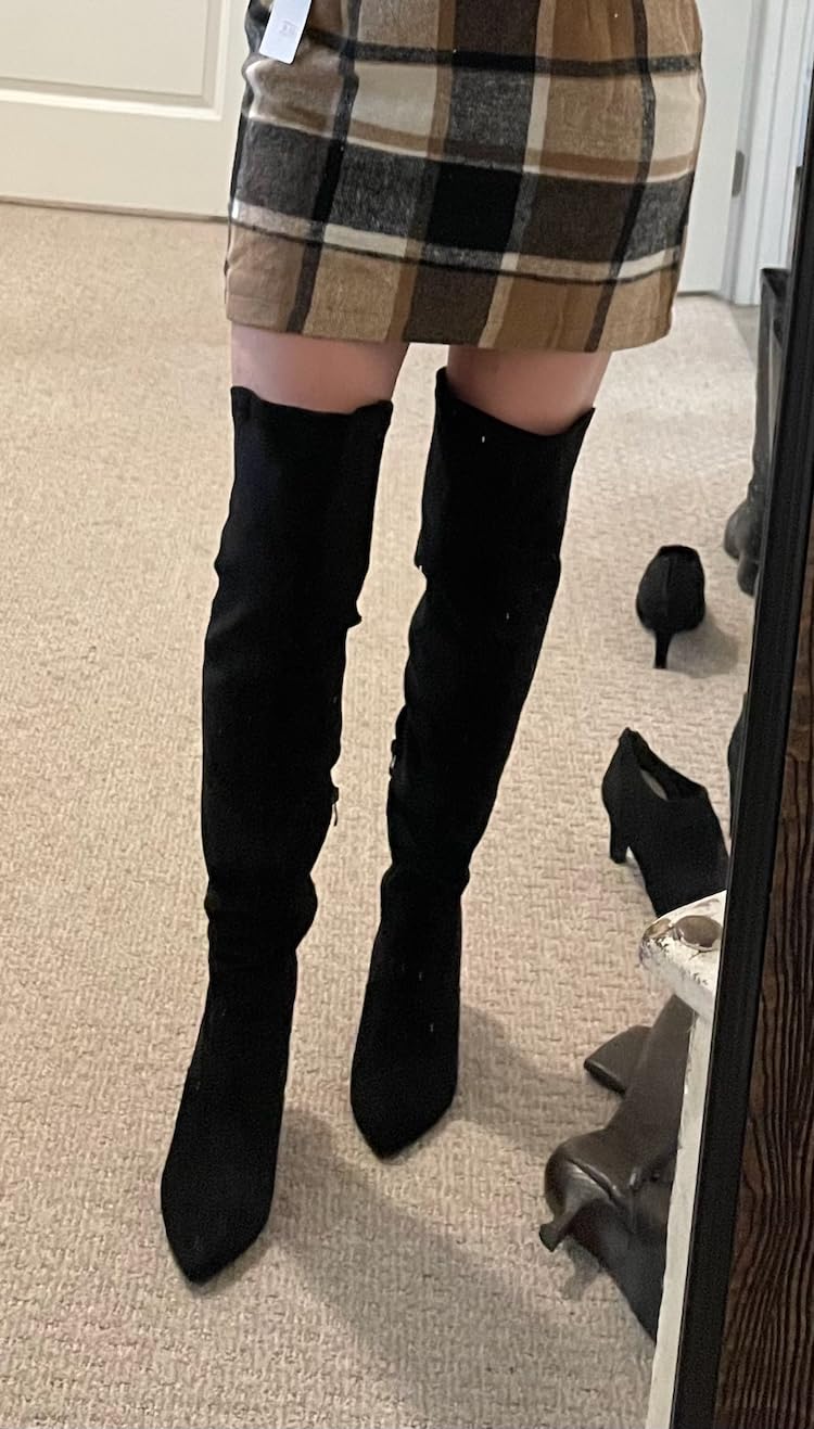Shoe'N Tale Women Stretch Suede Chunky Heel Over The Knee Boots Thigh High for Women customer photo 1