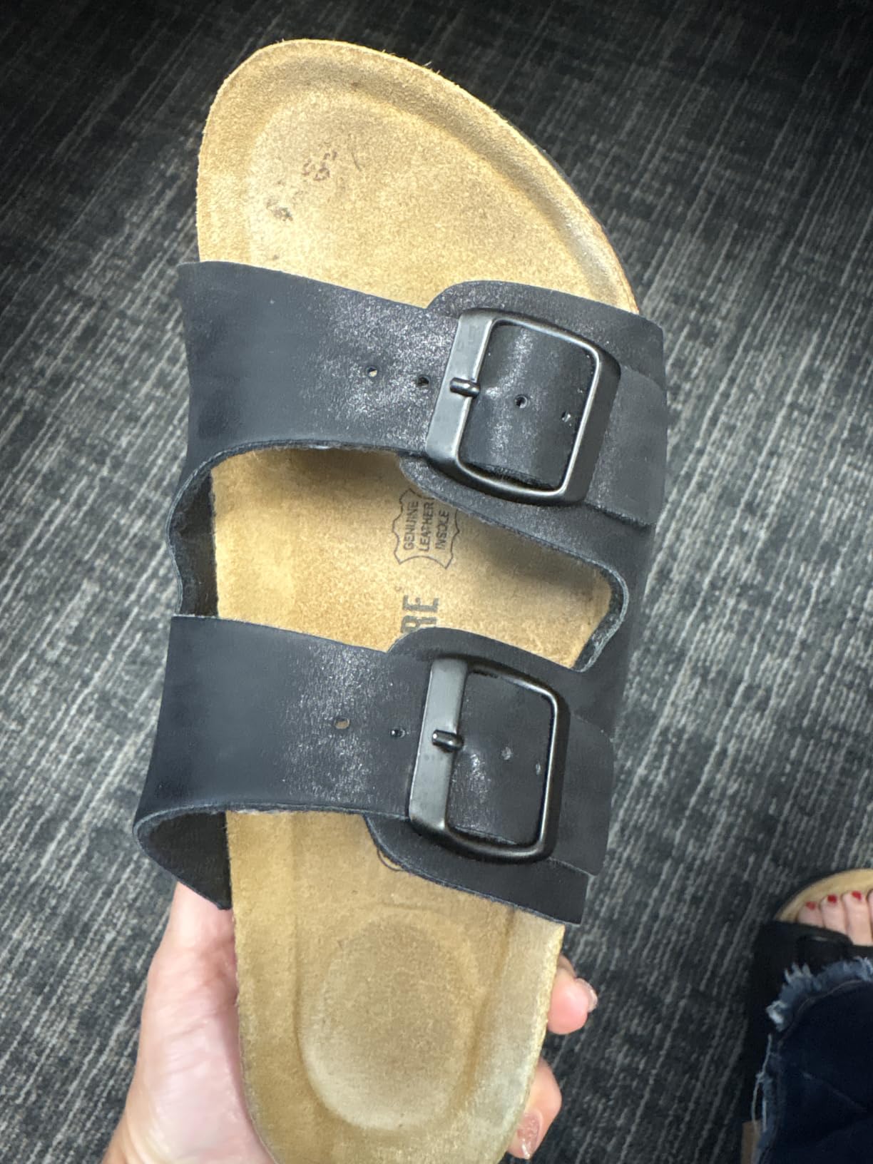 CUSHIONAIRE Lane Cork Footbed Womens Sandals Comfortable Double Buckle Slip On Sandals for Women with Arch Support and Classic Two Strap Design customer photo 1