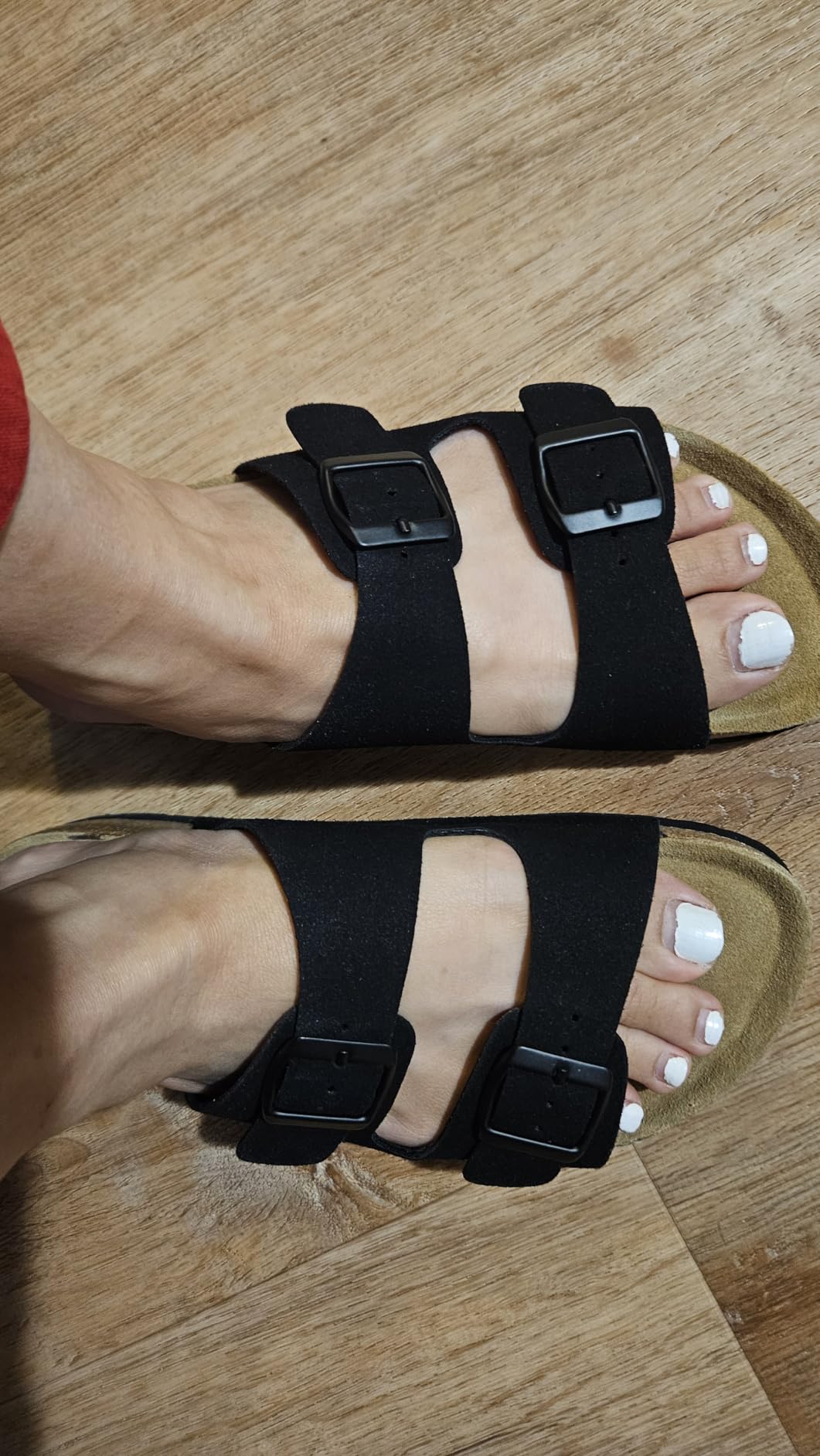 CUSHIONAIRE Lane Cork Footbed Womens Sandals Comfortable Double Buckle Slip On Sandals for Women with Arch Support and Classic Two Strap Design customer photo 2