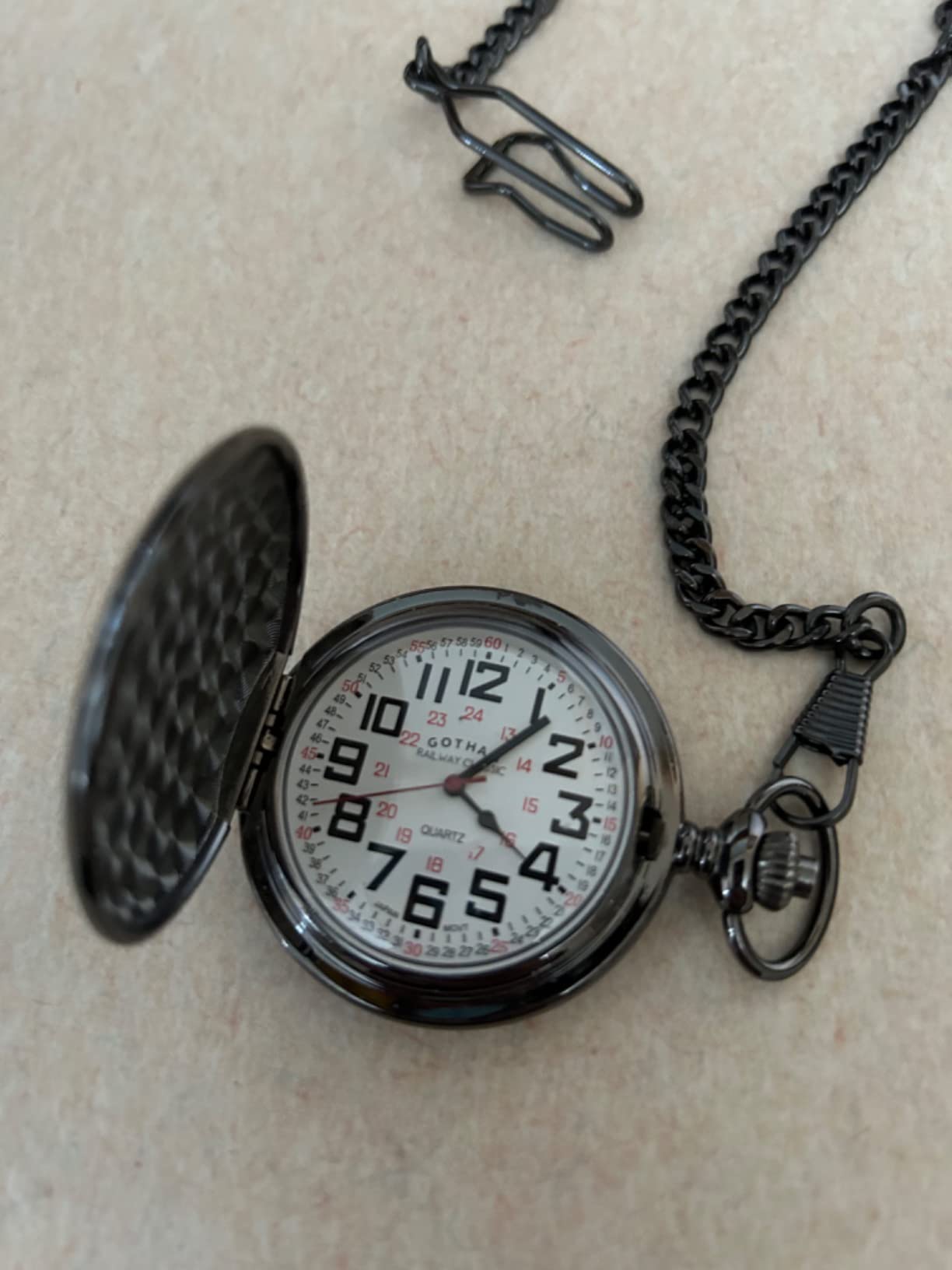Gotham Men's Gunmetal Railroad Polished Finish Covered Quartz Pocket Watch # GWC15044B customer photo 2