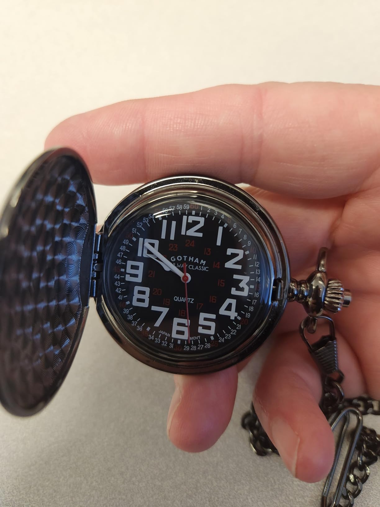 Gotham Men's Gunmetal Railroad Polished Finish Covered Quartz Pocket Watch # GWC15044BBK customer photo 1