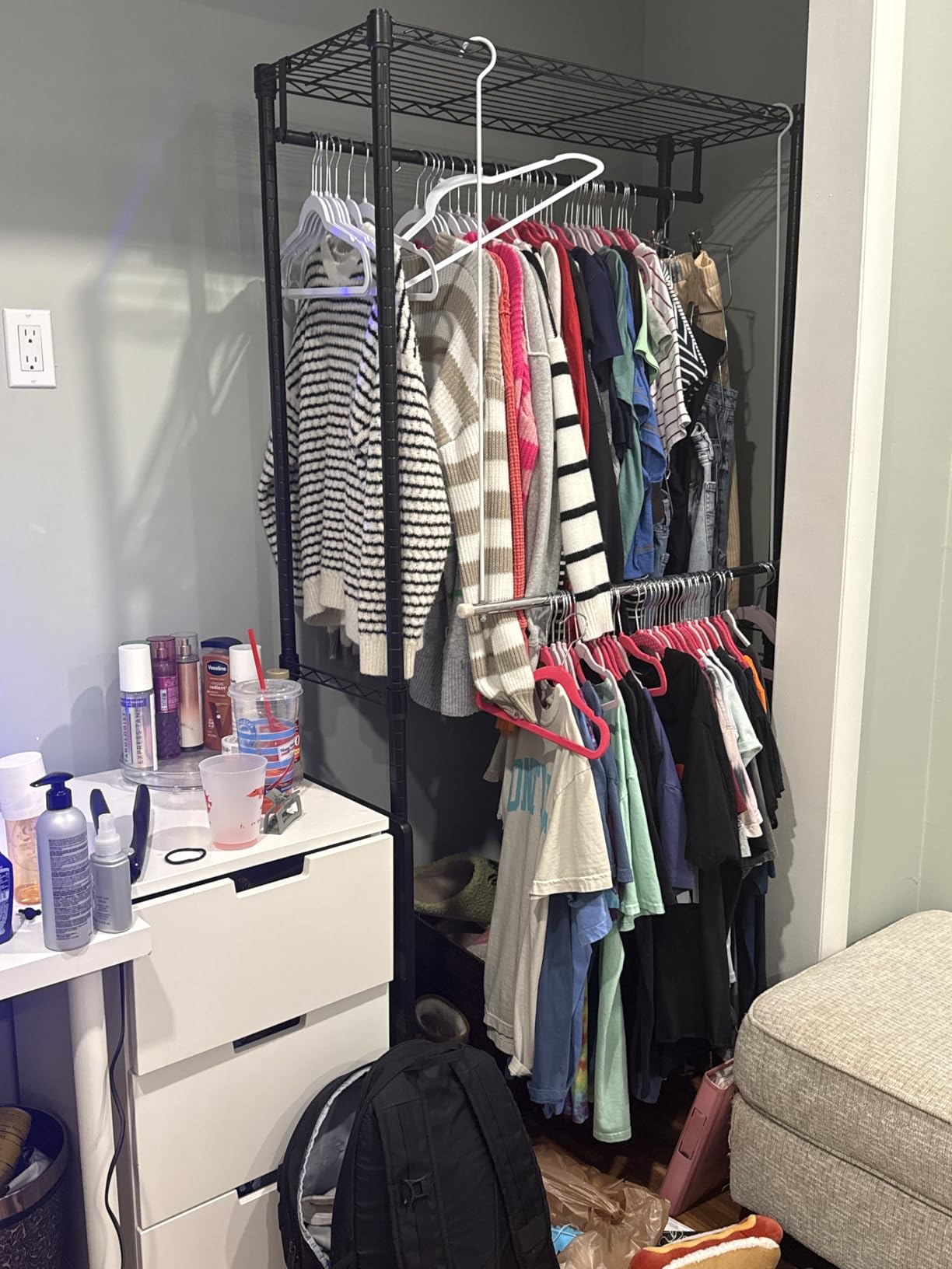 Amazon Basics Adjustable Double Rod Rolling Garment Rack, Hanging Clothes Closet Organizer with Wheels, Heavy Duty, 36